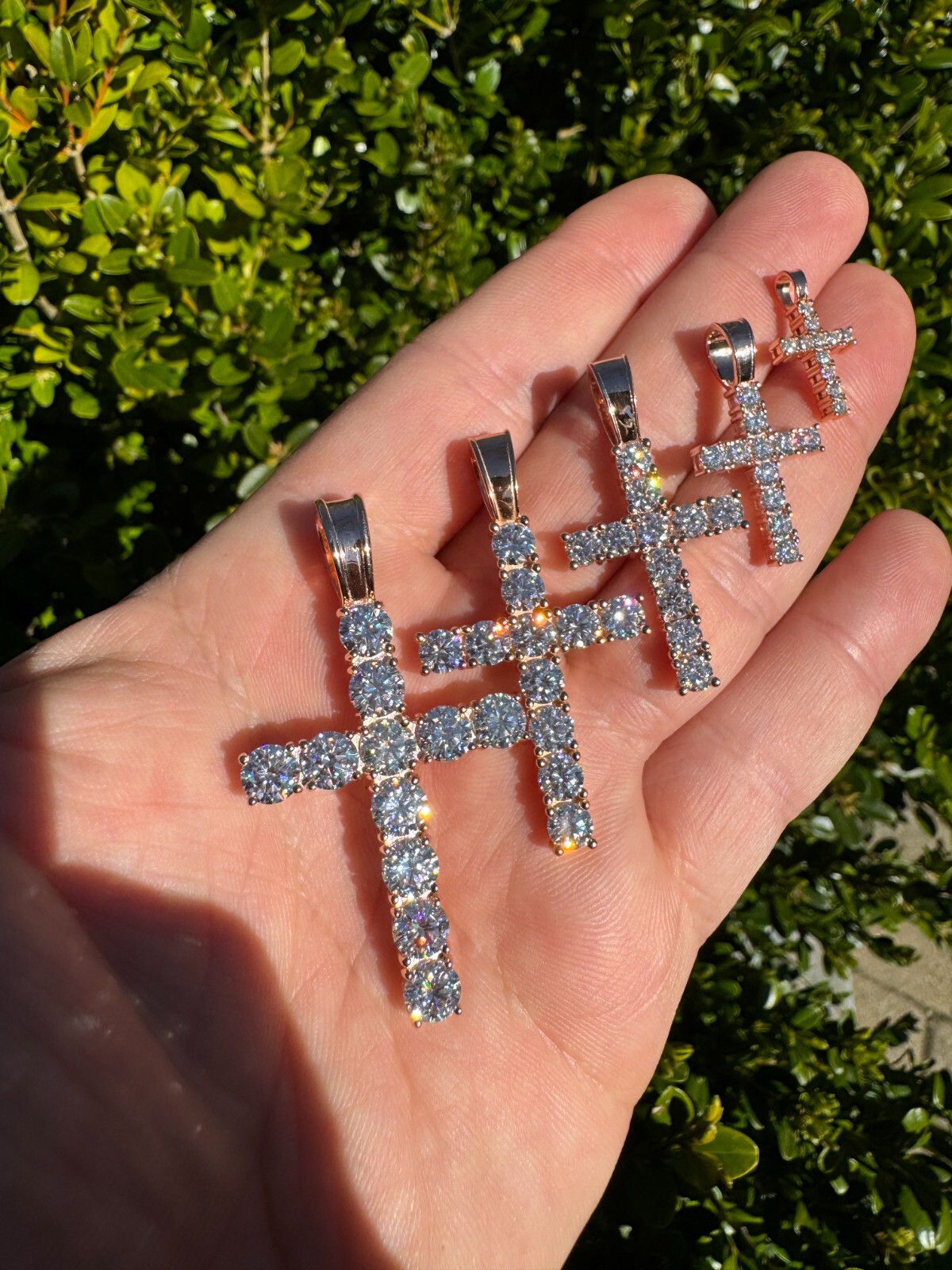 MOISSANITE 14k Rose Gold Cross & Real 925 Silver Iced Pendant Necklace Hip Hop