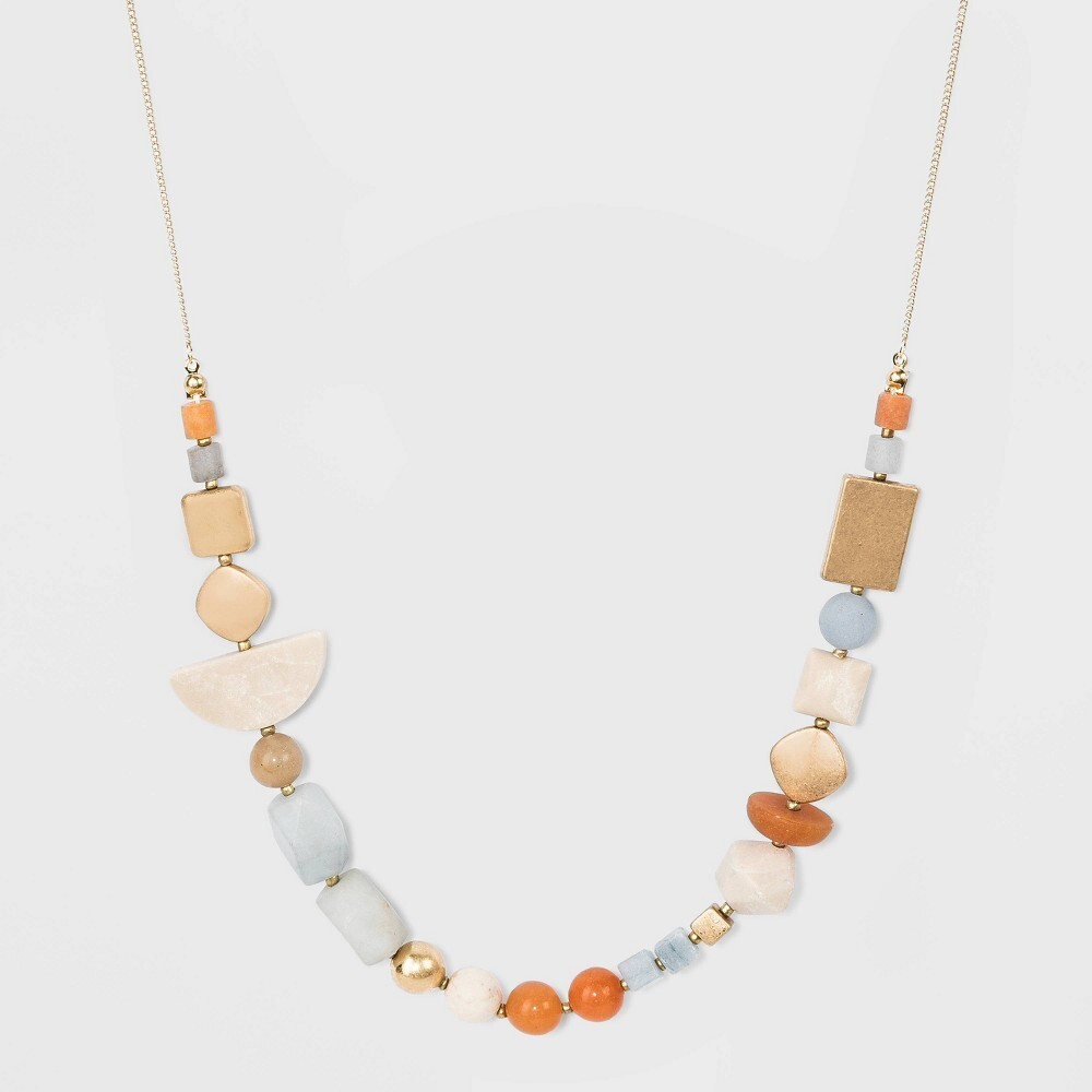 SEMI-PRECIOUS Red Aventurine Angelite Opal LONG NWT Univeral Thread Necklace