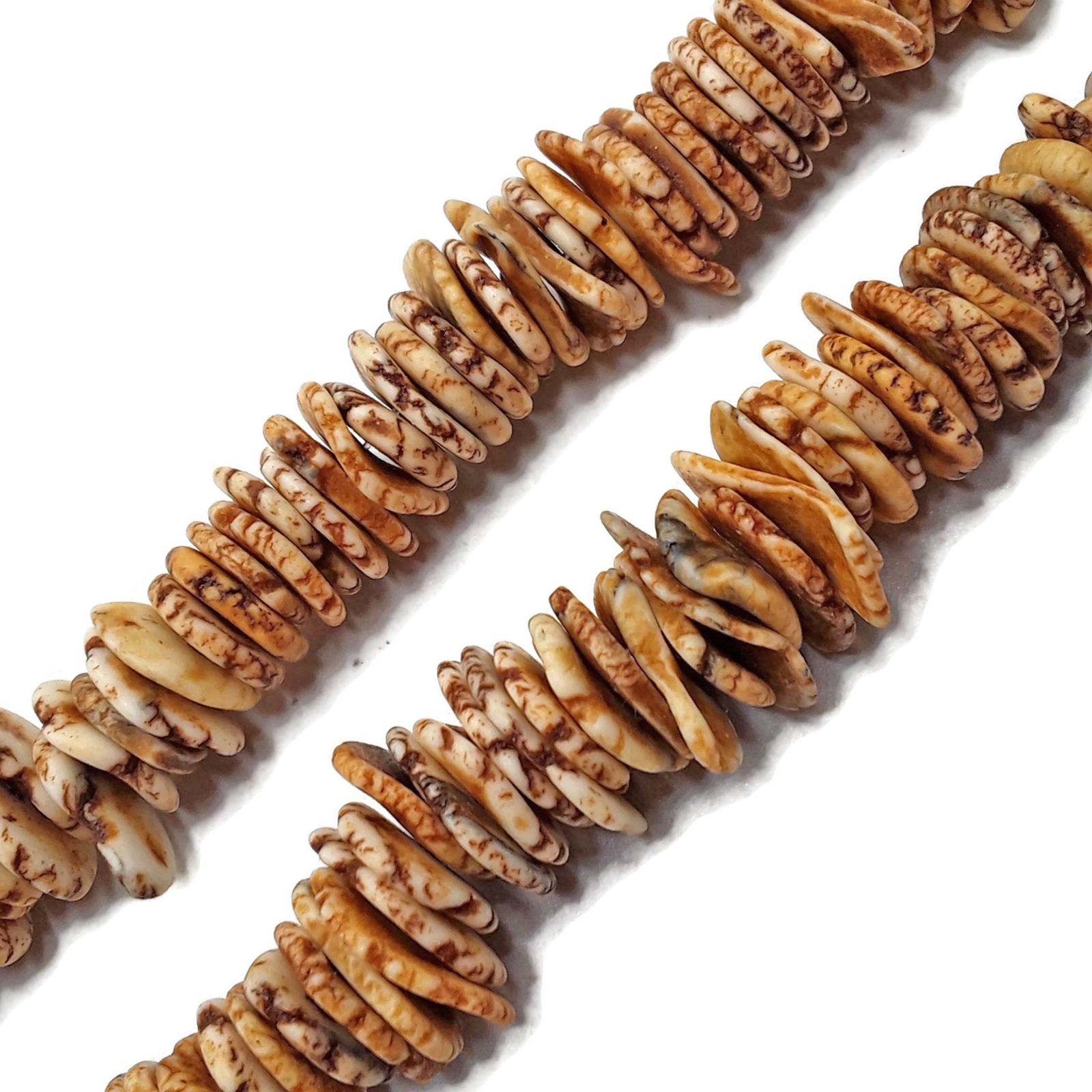 Brown Gold Magnesite Turquoise Graduated Slice Discs Beads 10-20mm 15.5″ Strand