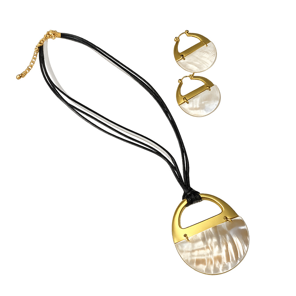 Mother of Pearl Shell Disc Necklace and Matching Earrings