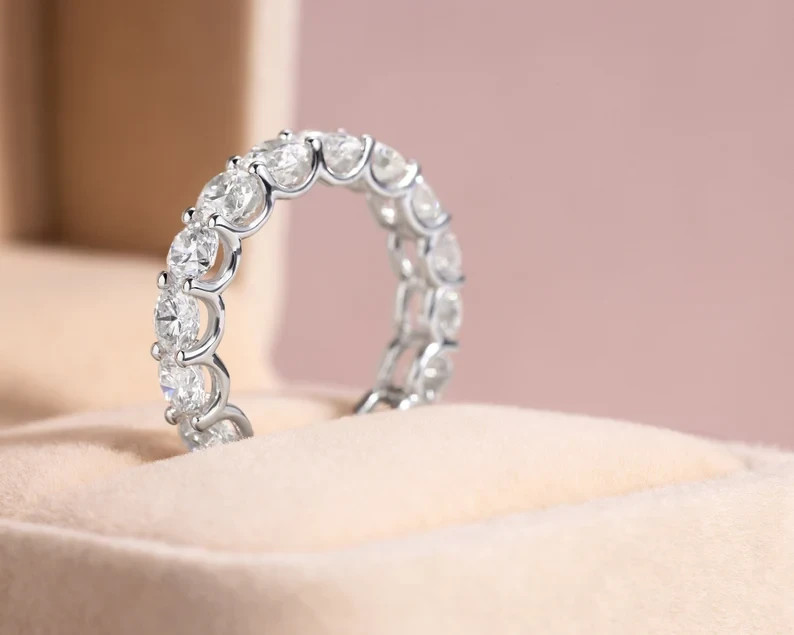 4.50Ct Round Cut Natural Diamond 14K Real White Gold Eternity Band Ring