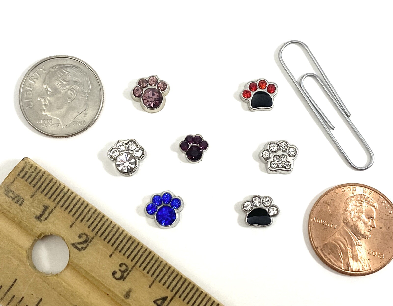 Paw Print Floater Crystal Floating Charms Tiny Glass Locket Jewelry Faceted Paws