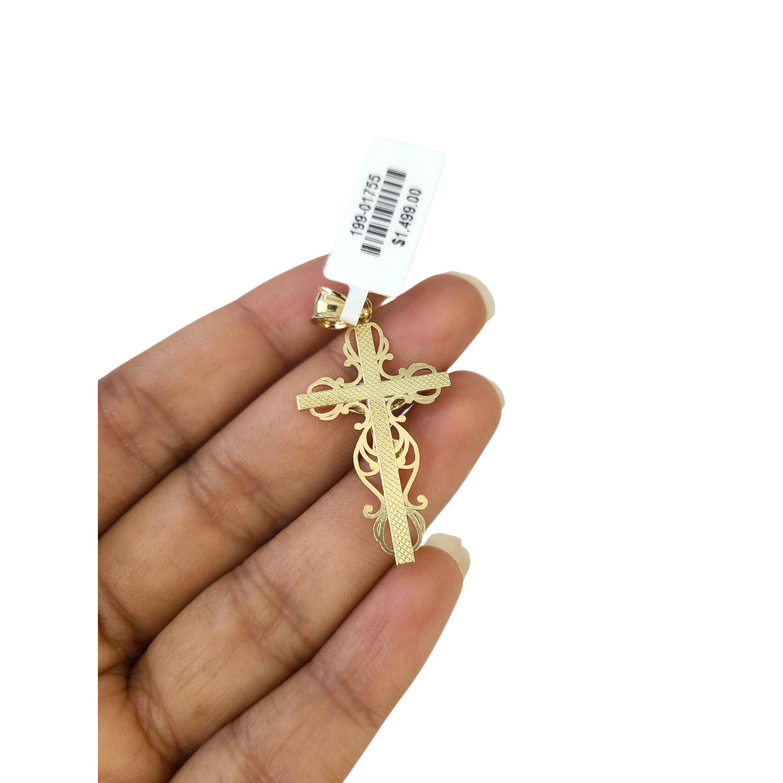 10K Gold Cuban Curb Link Chain Necklace Filigree Cross Pendant Set 3mm 18″–24″