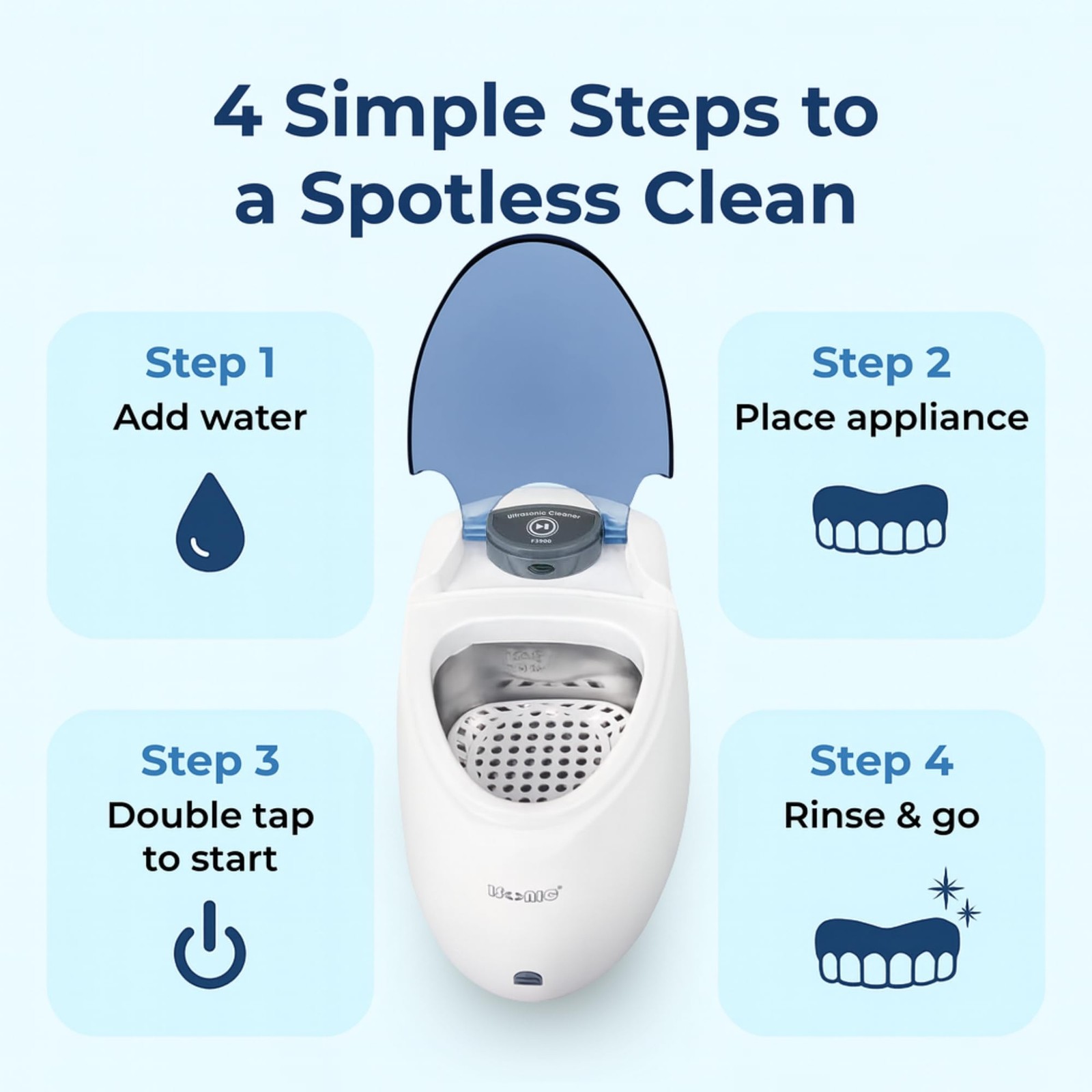 iSonic F3900 Ultrasonic Denture/Aligner/Retainer Cleaner for 1, Machine Only