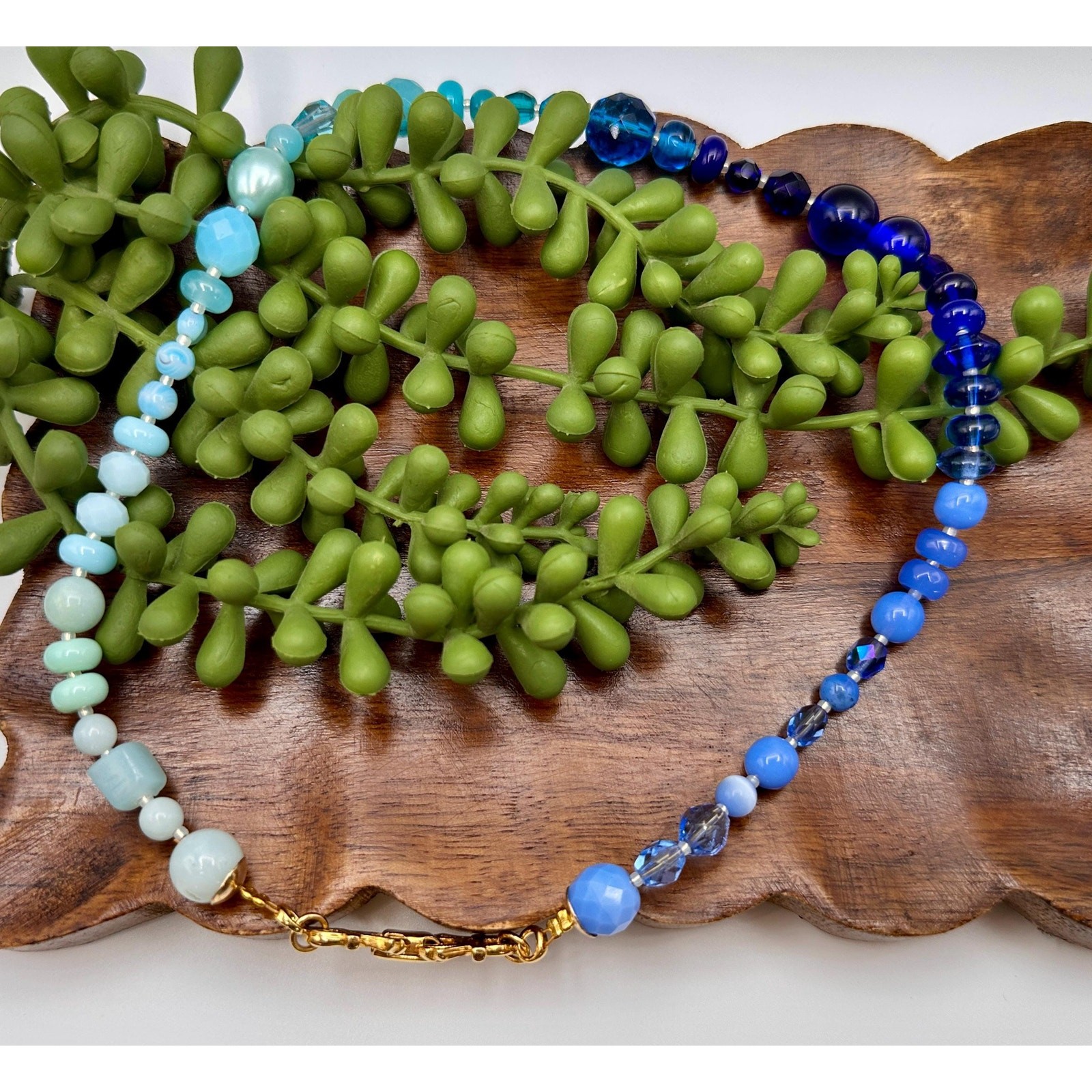 Vintage Blue Glass Beads| Vintage Gold Tone |Beaded Necklace | Statement Piece