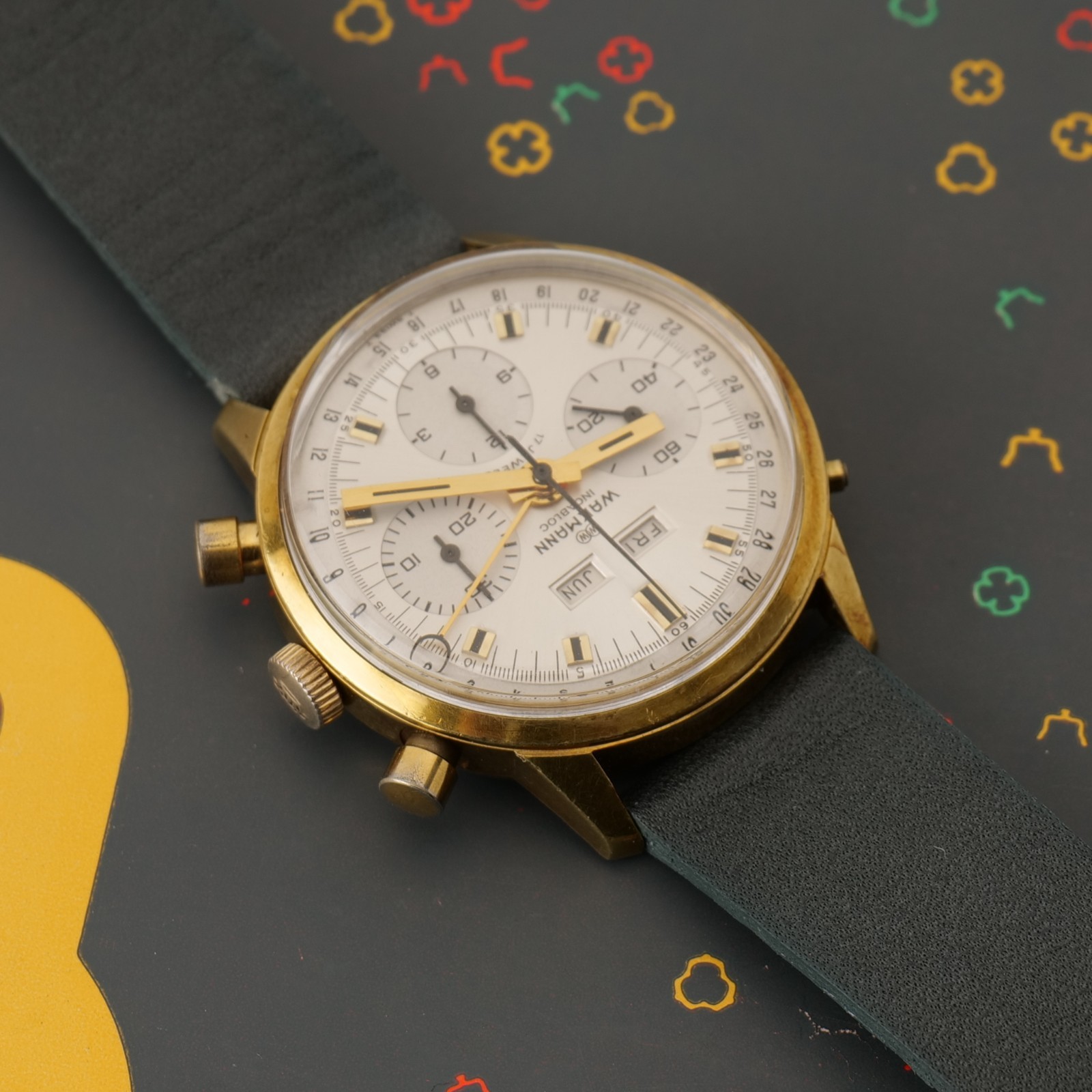 Vintage Men’s Wakmann Triple Date Chronograph Calendar Valjoux 730 Serviced