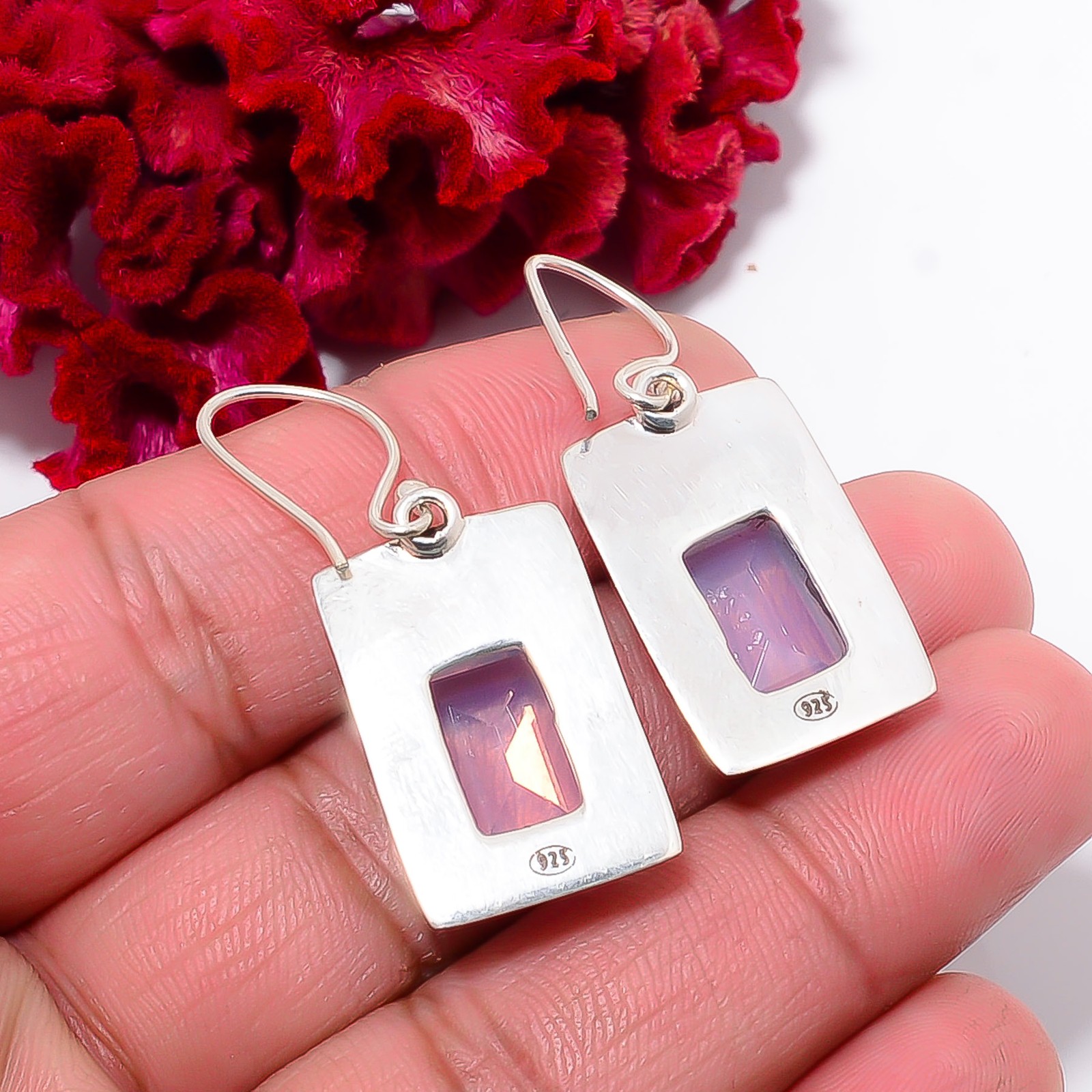 Milky Pink Opal Gemstone 925 Sterling Silver Handmade Earring 1.64″ E102758