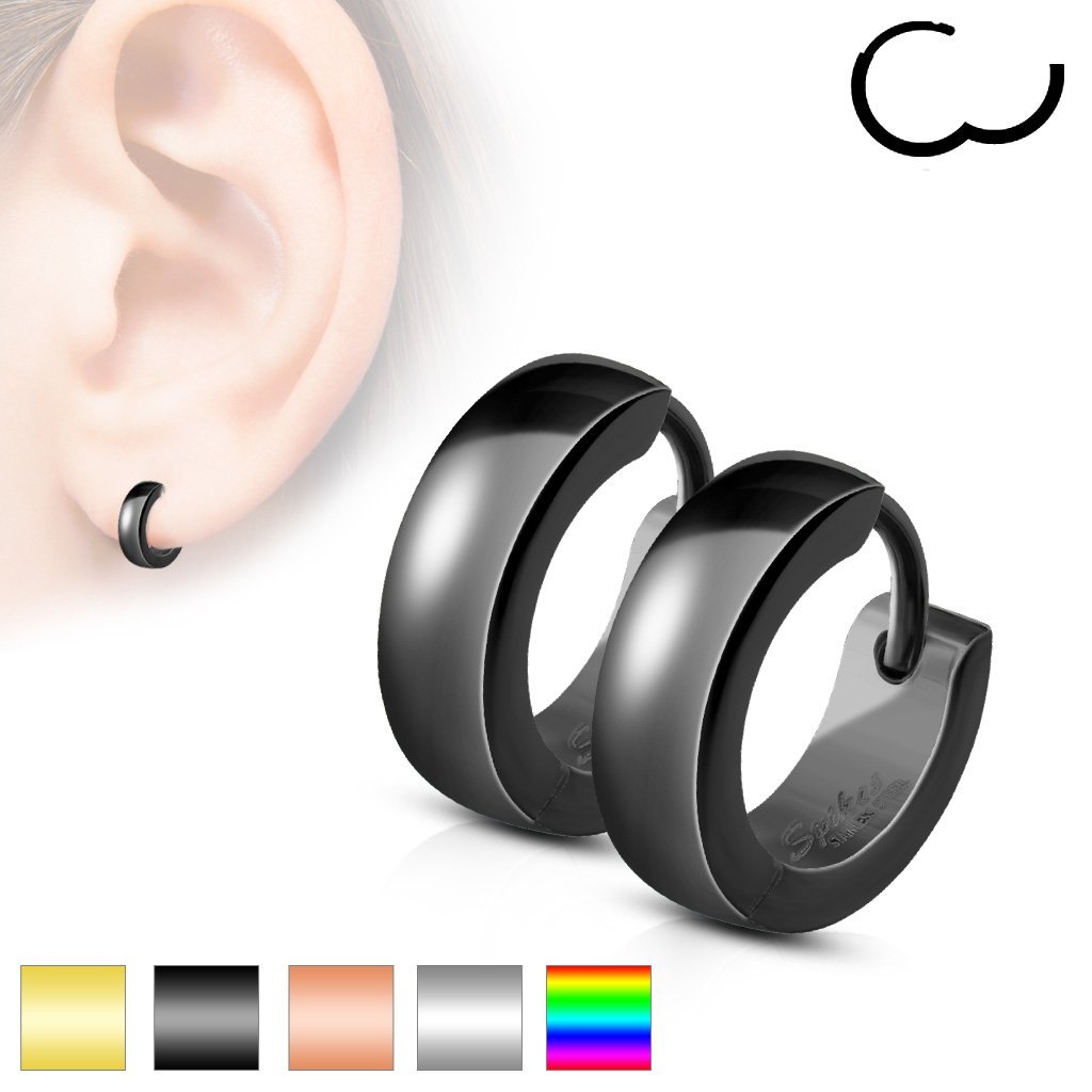 Pair of 4 mm Wide Classic Plain Dome Huggie Hoop Stainless Steel Earrings