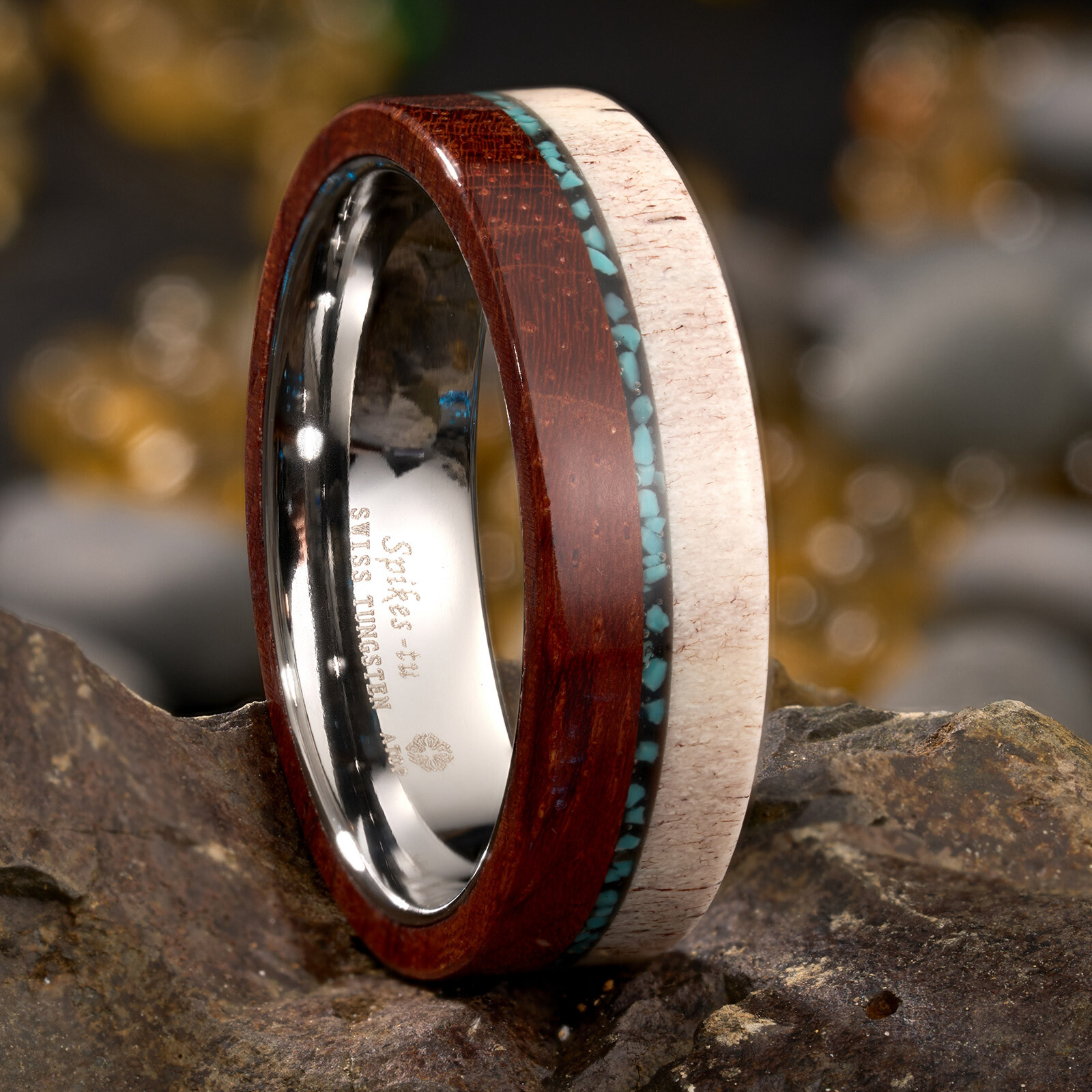 Deer Antler Red wood Men’s Classic Wedding Band 8mm ATOP Tungsten Ring