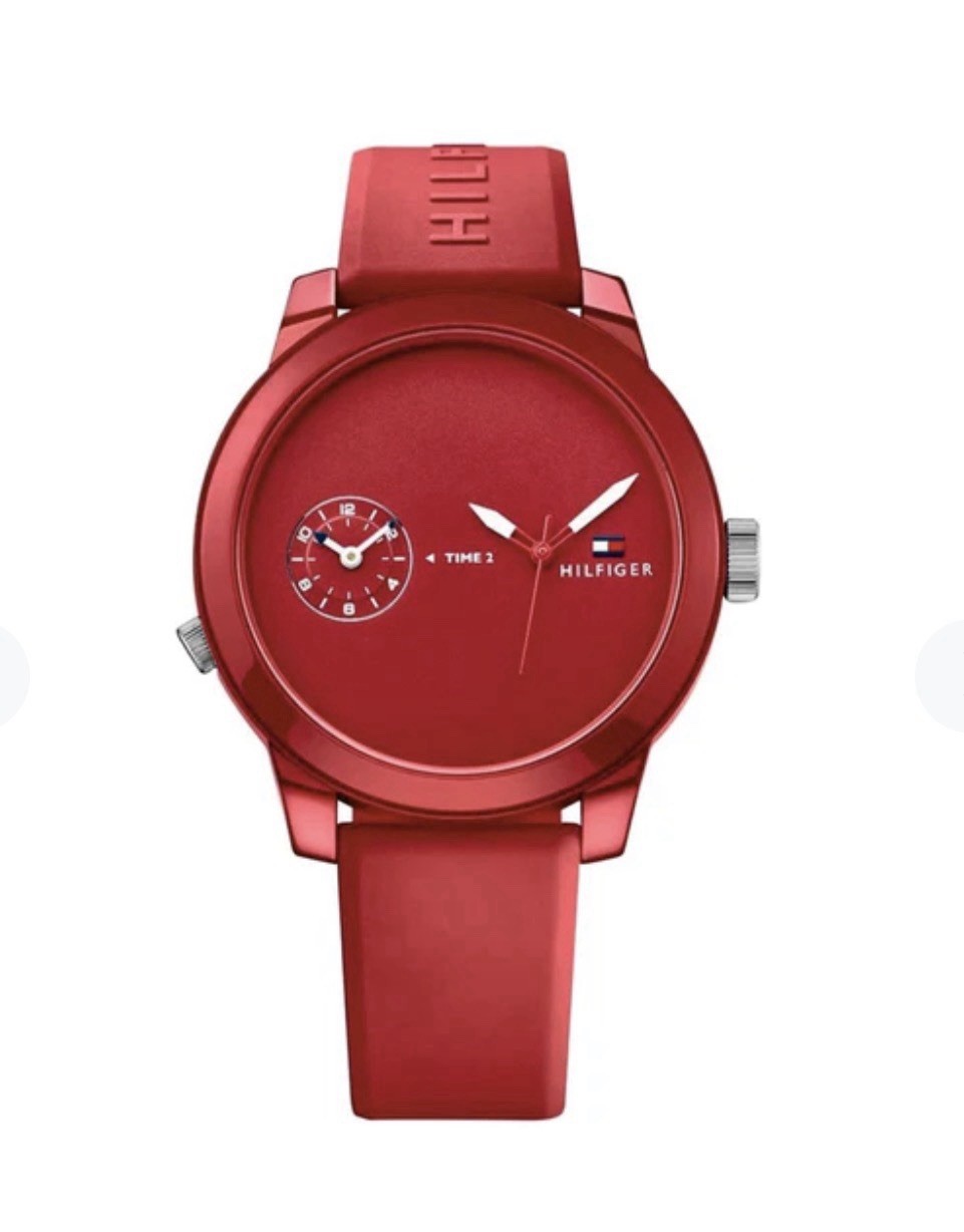 Tommy Hilfiger Men’s Watch Red Silicon Red Dual Time Dial 1791323 New