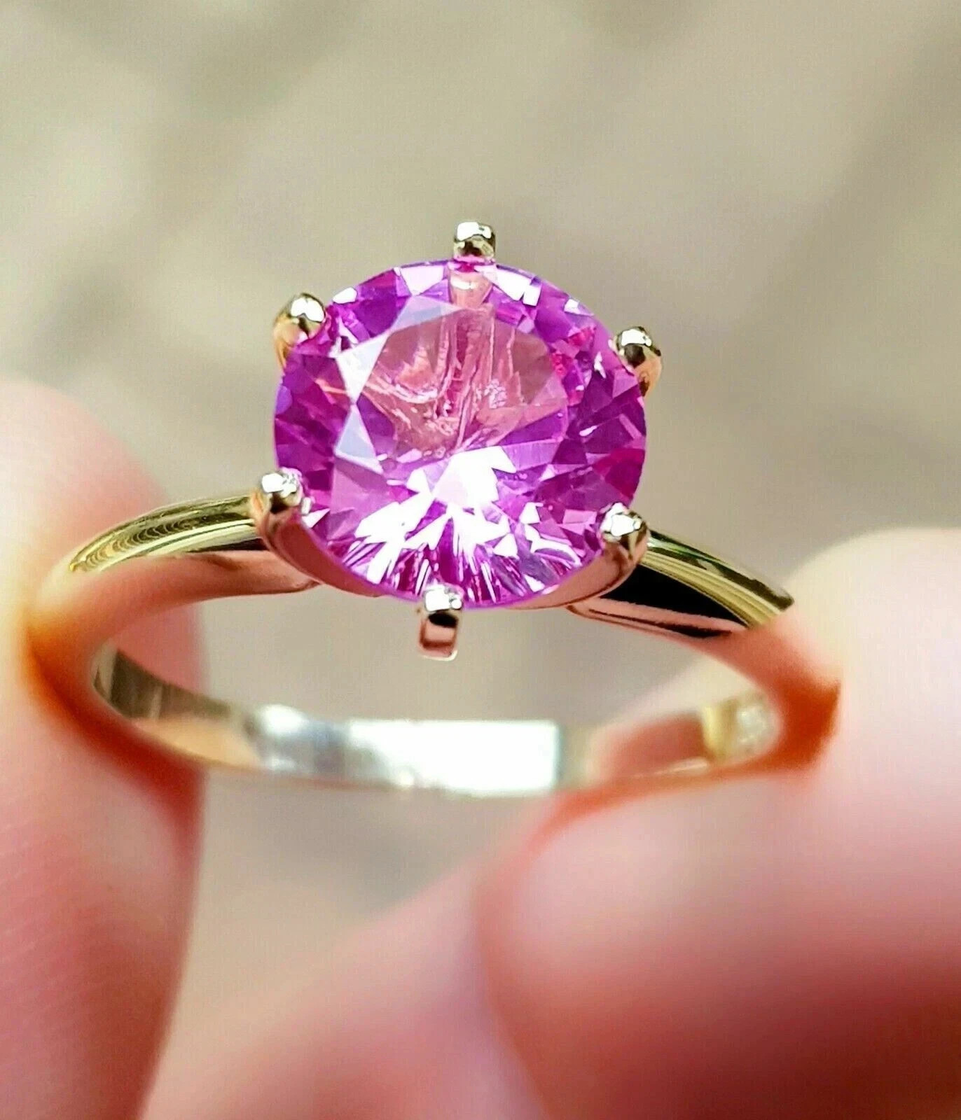 2Ct Round Lab-Created Pink Sapphire Women Engagement Ring 14K Yellow Gold Plated
