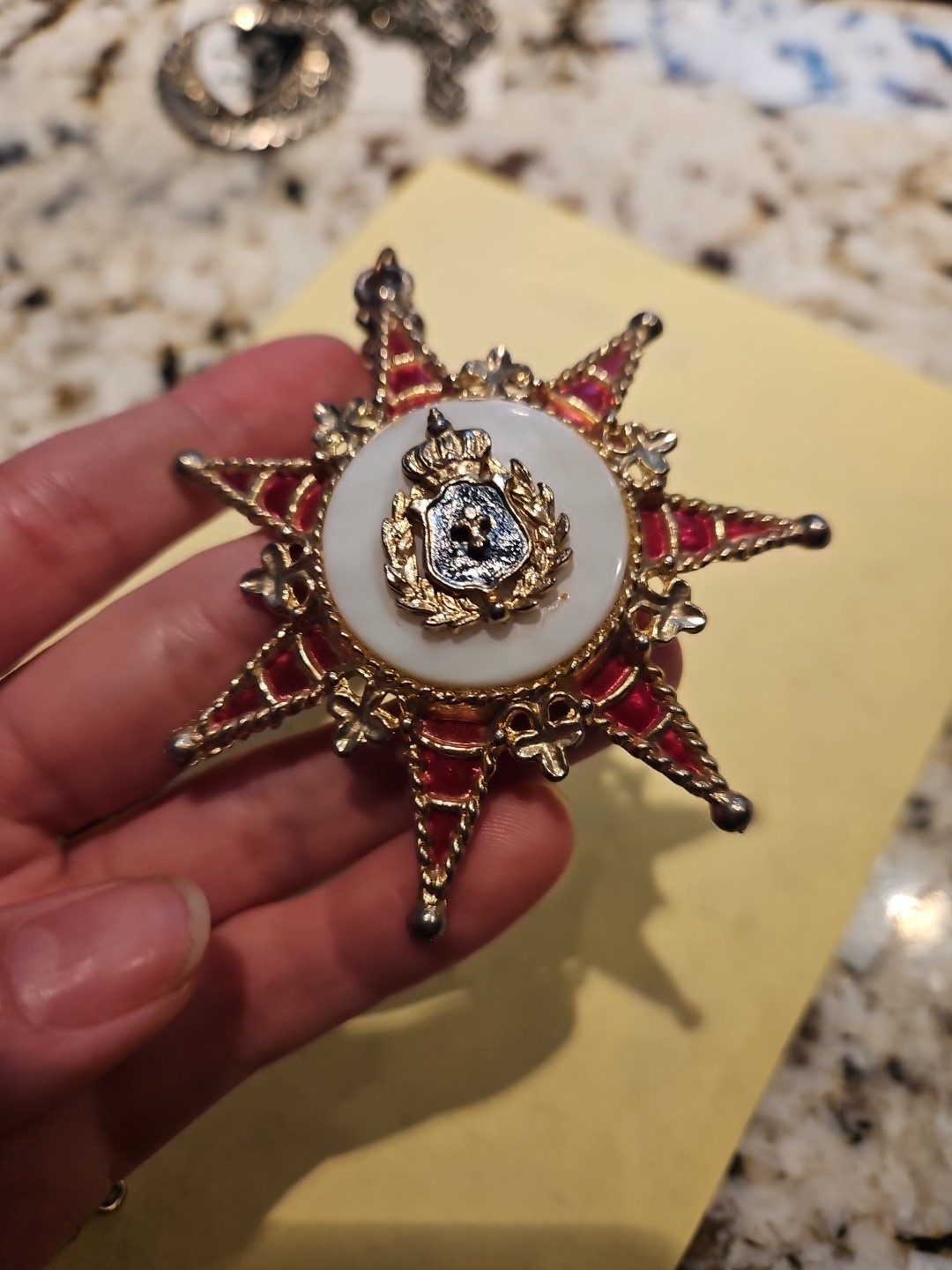 Necklace Pendant, Heraldic Crown Coat of Arms 7 point Star Renaissance Cosplay