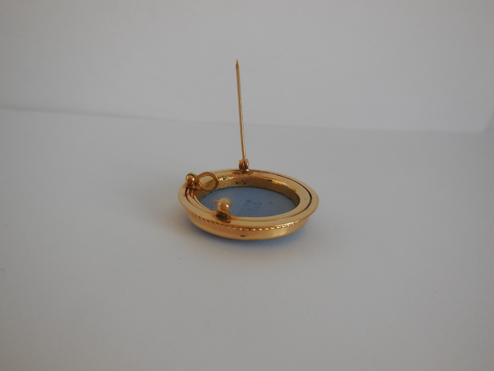 Wedgwood Blue Jasperware Cupid Stringing Bow Gold Tone Cameo Pendant Pin Brooch