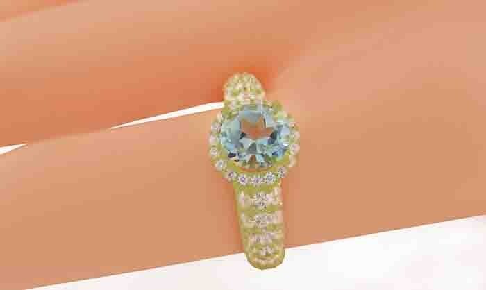 GENUINE 1.08 Cts AQUAMARINE & WHITE SAPPHIRES RING 10k GOLD – Free Certificate