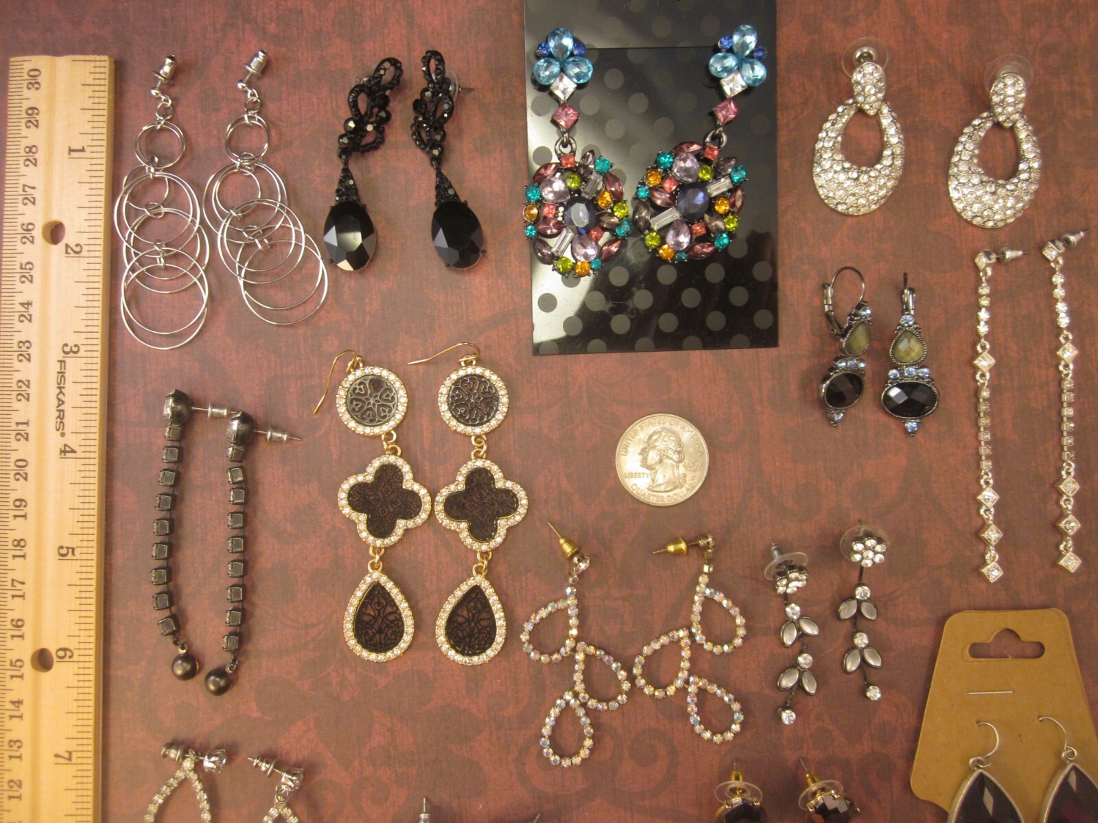 Dressy Fashion Earring Lot-14 Pairs Pierced-Silver & Gold Tones