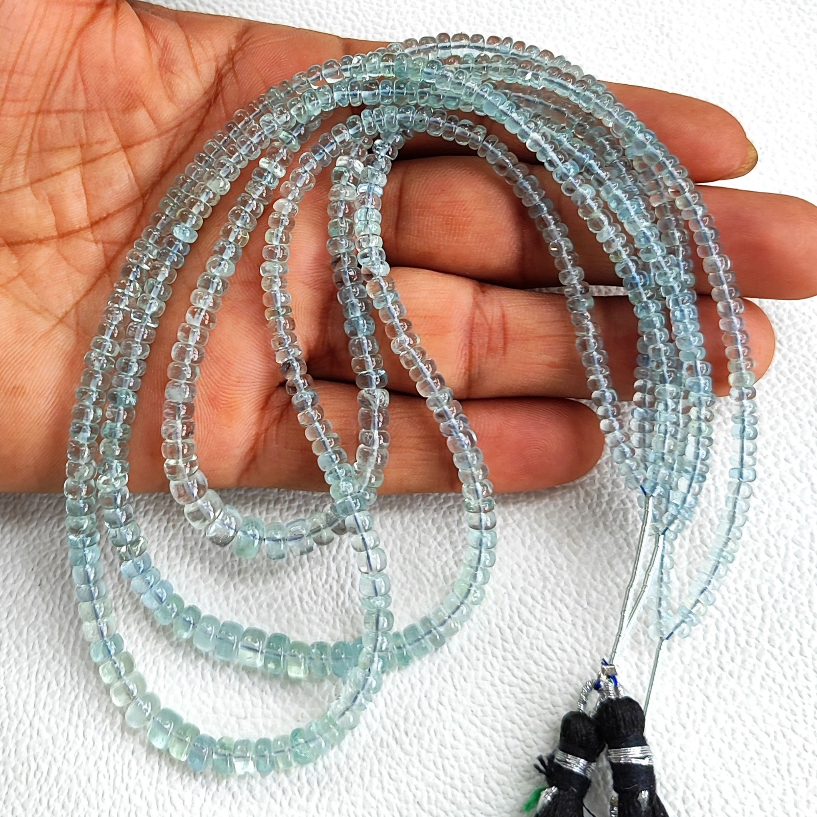 Natural Aquamarine 3.5-6mm Smooth Rondelle Beads Strand 16″ Brazil Gemstones