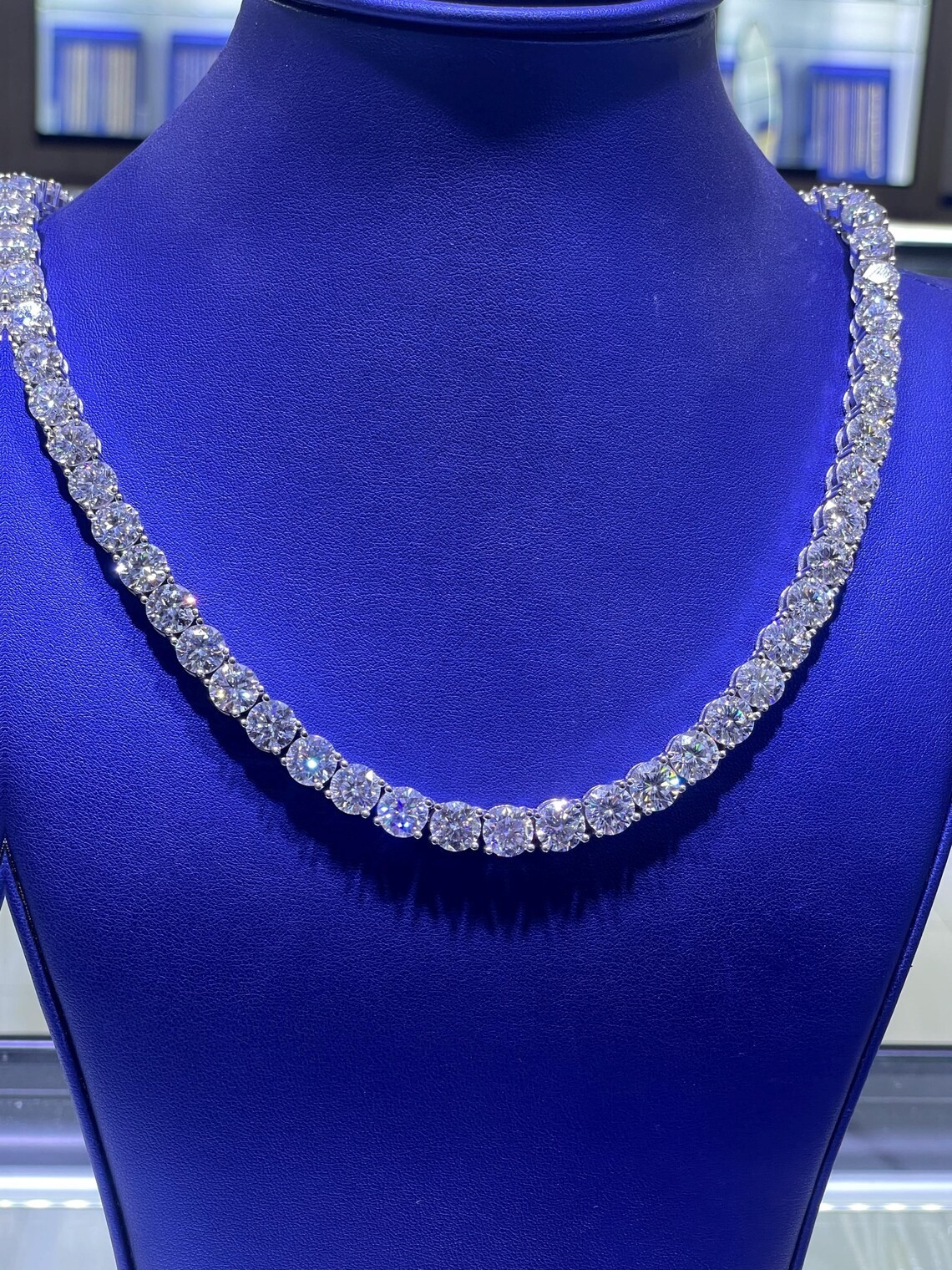 130Ct Lab Created Round Cut Diamond Womens Tennis Necklace 14K White Gold Plated
