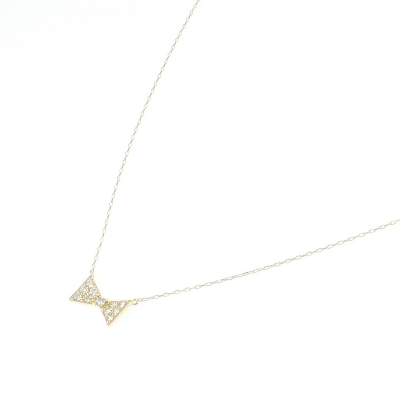 Authentic K18YG Ribbon Diamond Necklace 0.10CT #230-000-525-2359