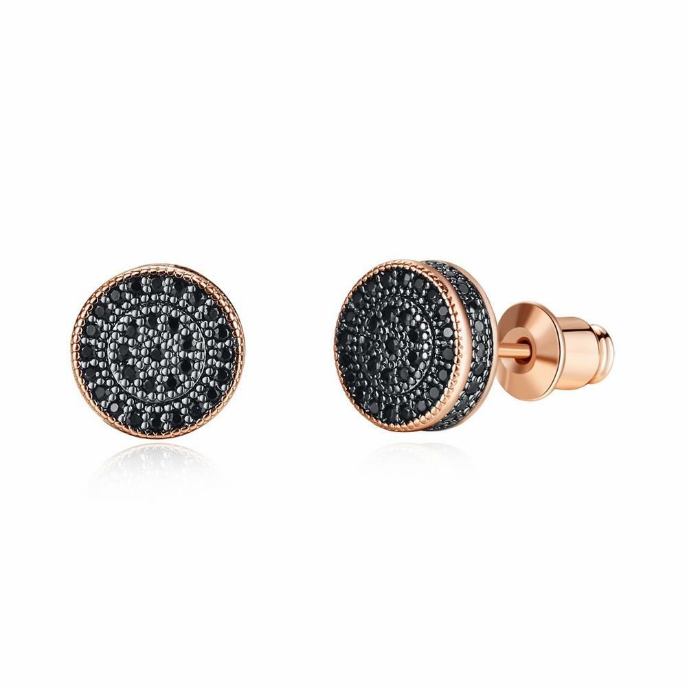 Rose Gold Silver Black Sparkling Iced Sparkling CZ Pave 8mm Round Stud Earrings