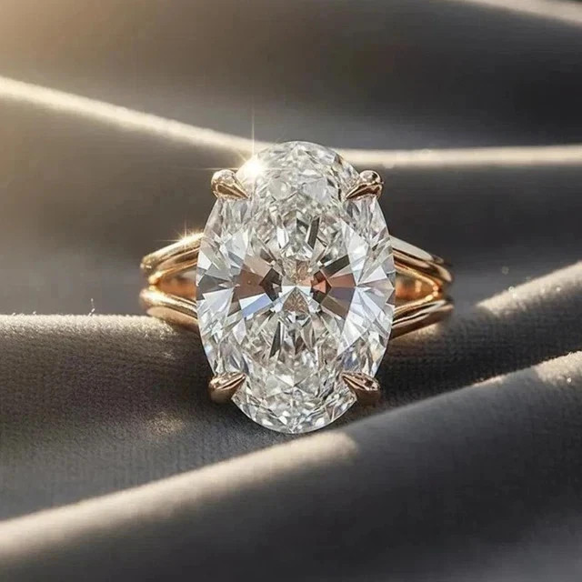 4CTW Oval Moissanite Hidden Halo Engagement Ring 925 Silver 14K Vermeil