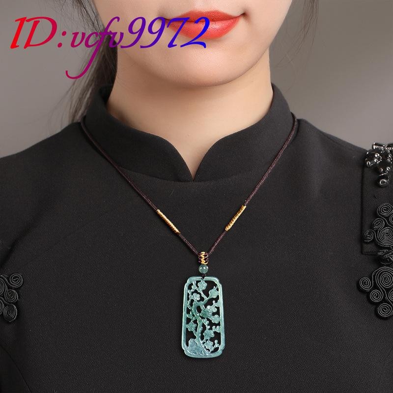 Myanmar Jadeite Flower Pendant Carved Amulet Real Jade Necklace Natural Jewelry
