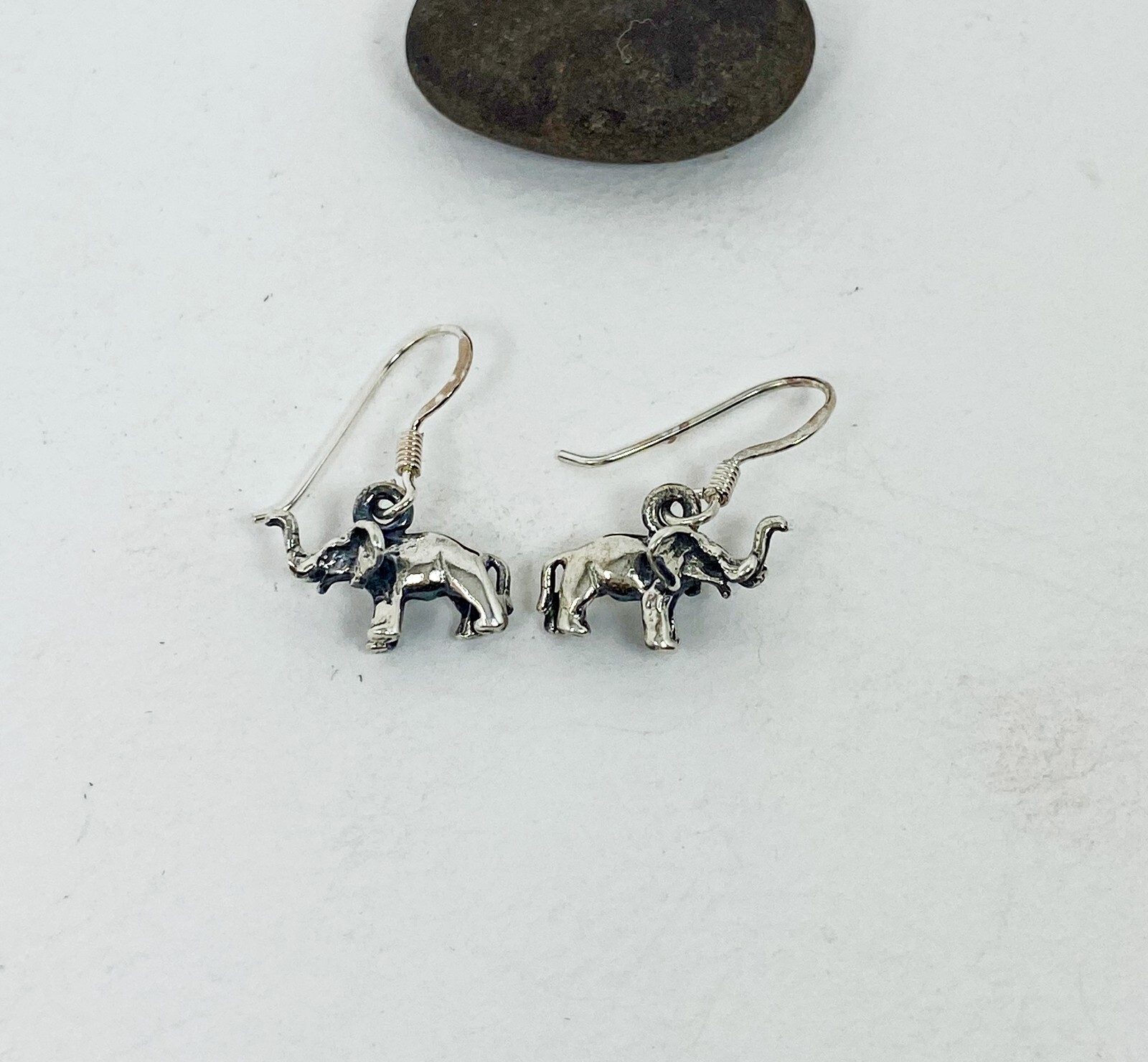 Minimalist Elephant Drop Earrings 925 Sterling Silver, Handmade Safari Jewelry