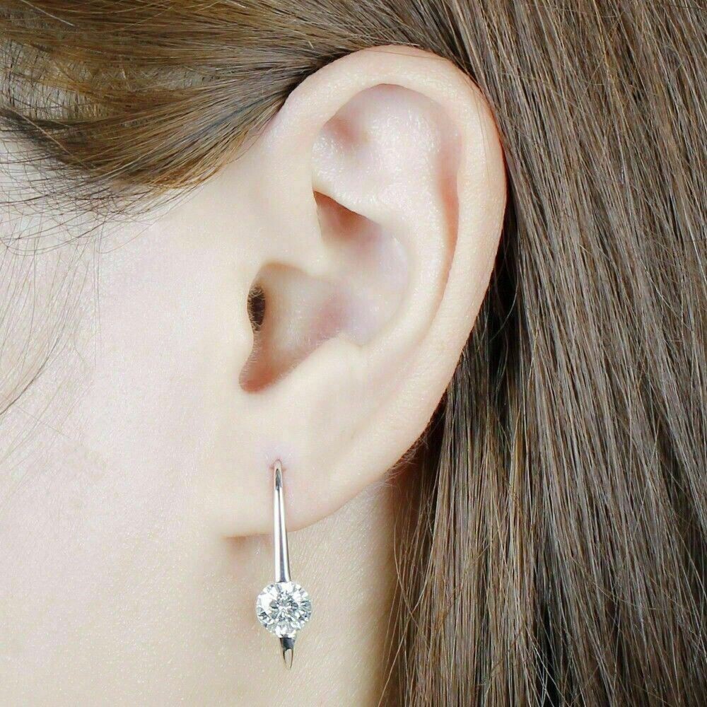 2Ct Round Cut Lab Created Diamond Women’s Dangle Earrings 14K White Gold Plated