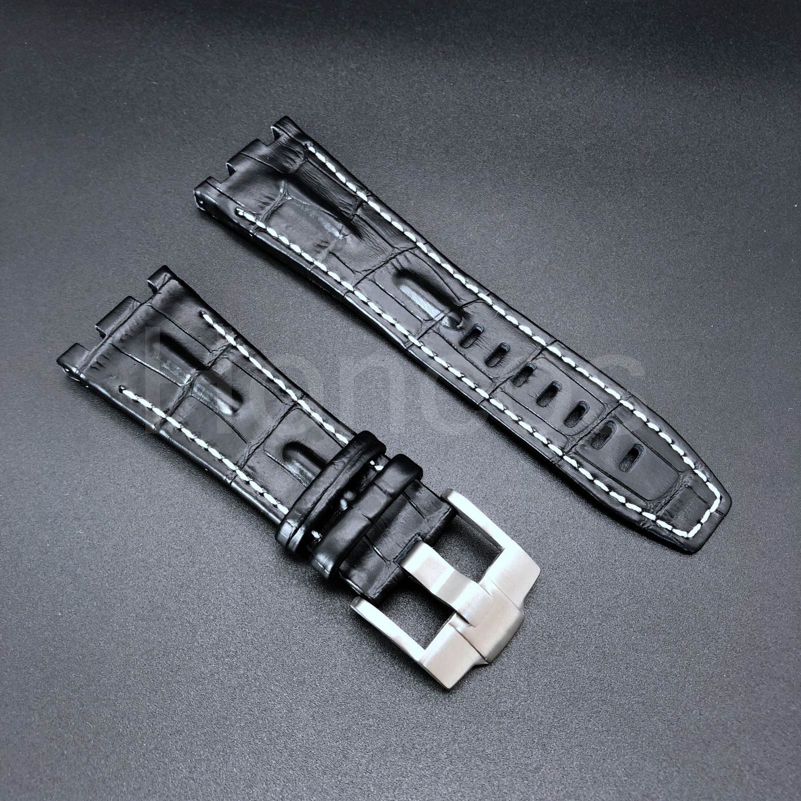 28MM Alligator Leather Watch Strap Fits For AP Audemars Piguet Black White 42MM
