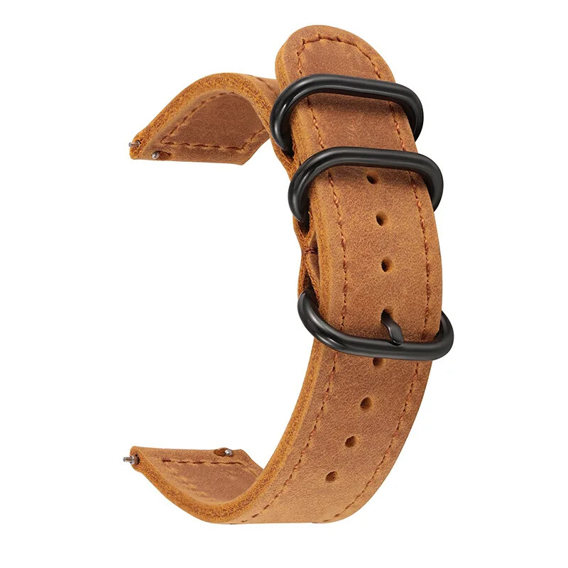 Vintage Genuine Leather Watch Band 18mm 20mm 22mm Black Loop Buckle Watch Strap