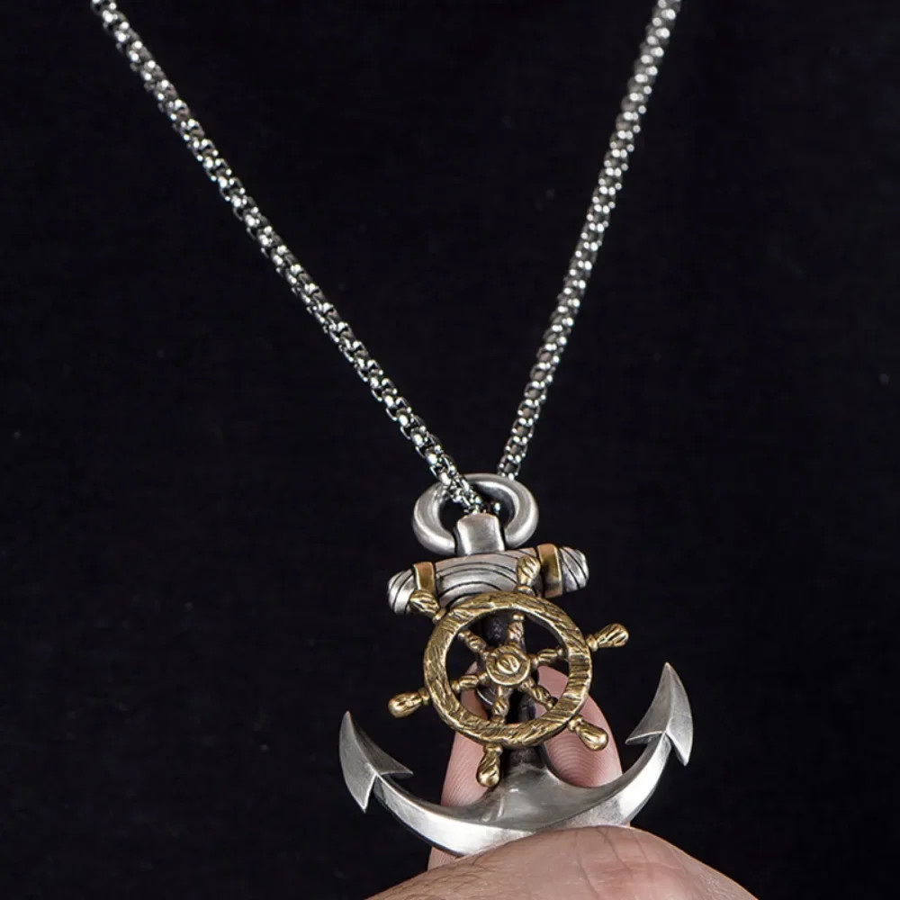 Retro Navy Pirate Anchor Pendant Necklace Men Women Rudder Punk Jewelry Gift