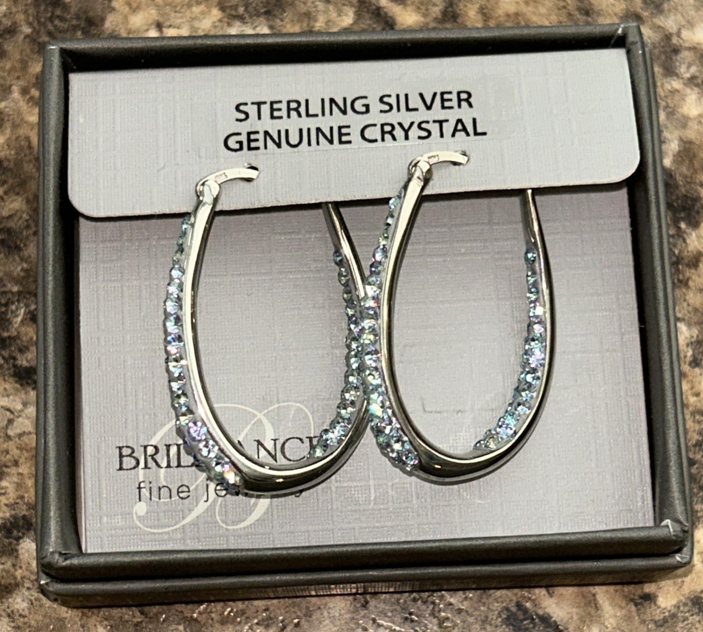 Brilliance Fine Jewelry 925 Sterling Silver Crystal Hoop Earrings NEW IN BOX NIB