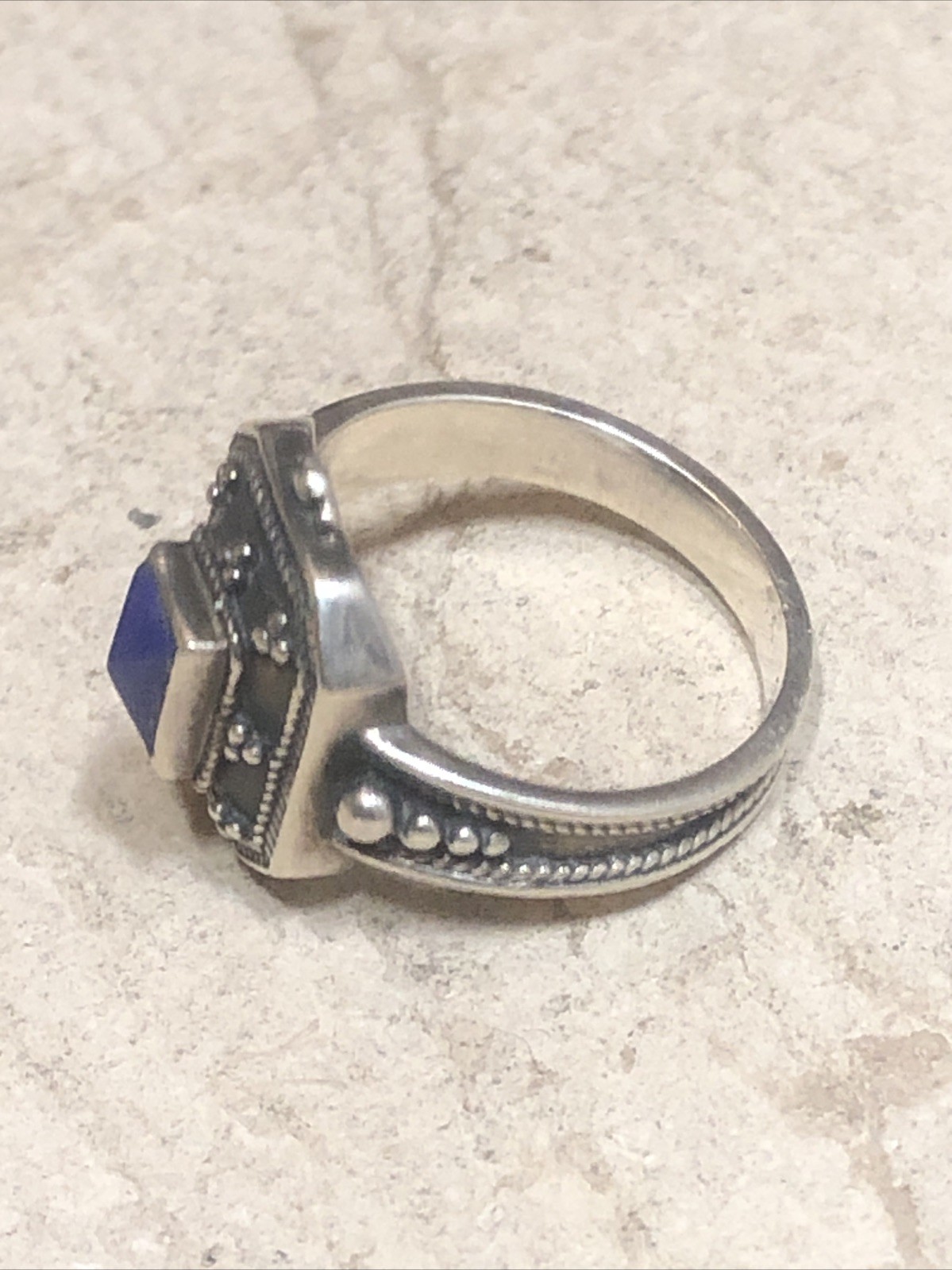 40. Vintage SAVATI Sterling silver 925 Pointed Lapis stone Ring 7.5s. 4.9g