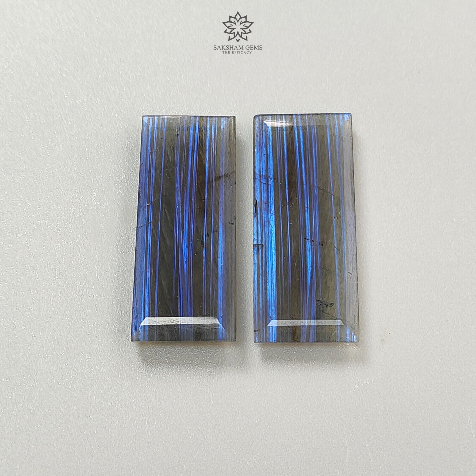 61.50cts Blue Rainbow Fire Labradorite Faceted Baguette Gemstone 41*17mm Pair