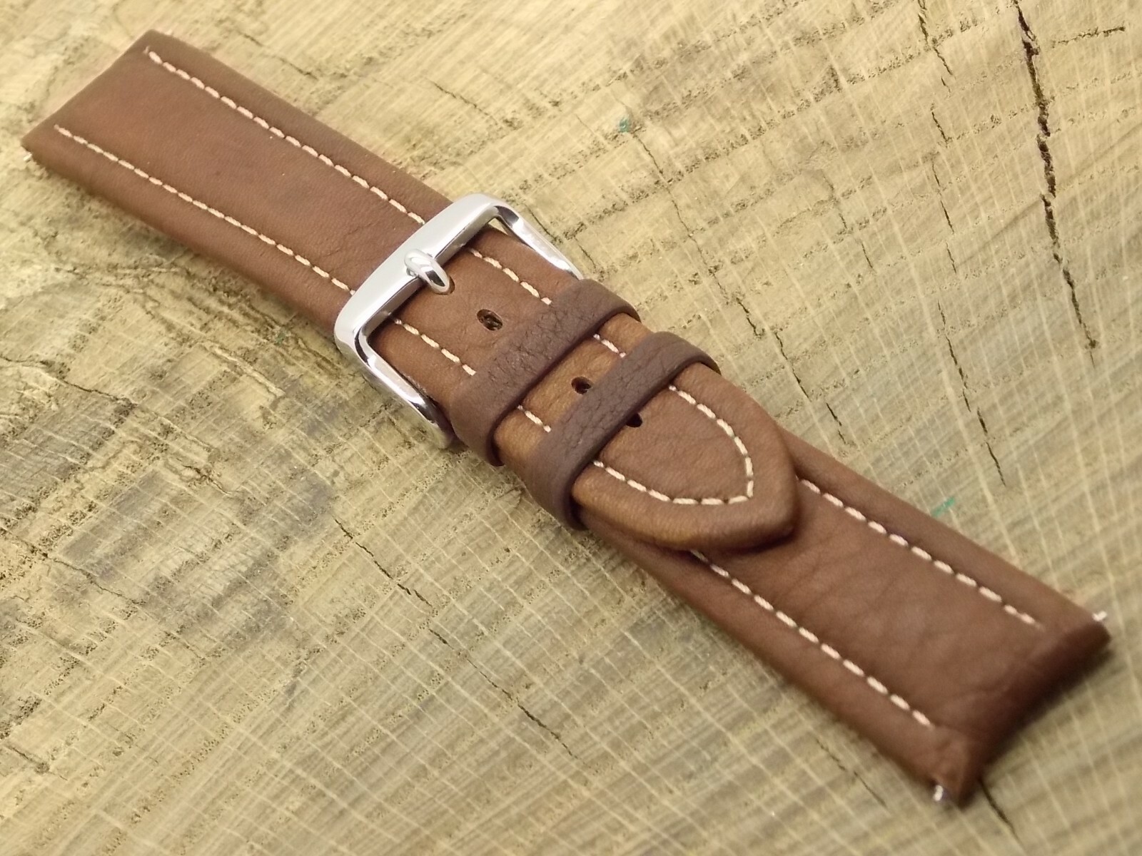 NOS Hadley-Roma Watch Band Brown Leather with Silver Tone Buckle Unused 20mm