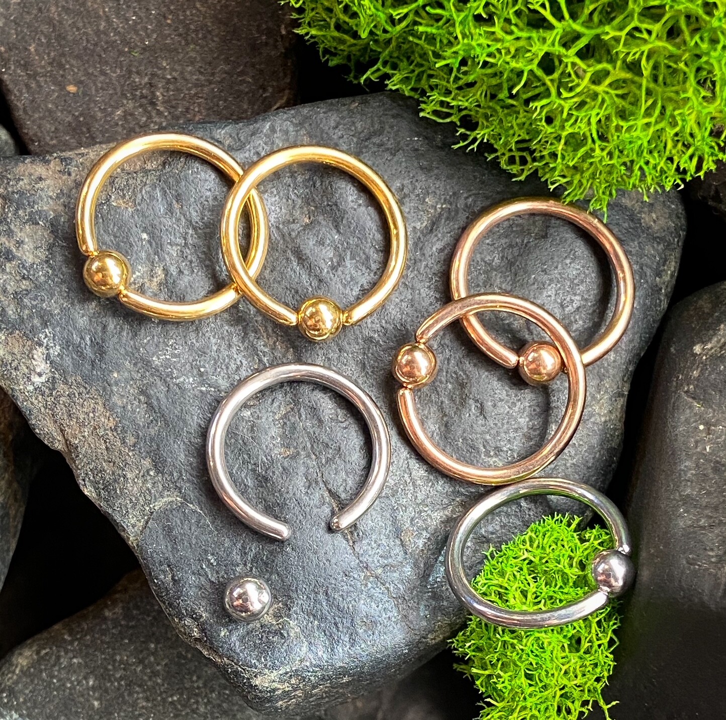 3 PAIR Value Pack Steel, Gold and Rose Gold Captive Bead Rings CBR’s 16g 14g
