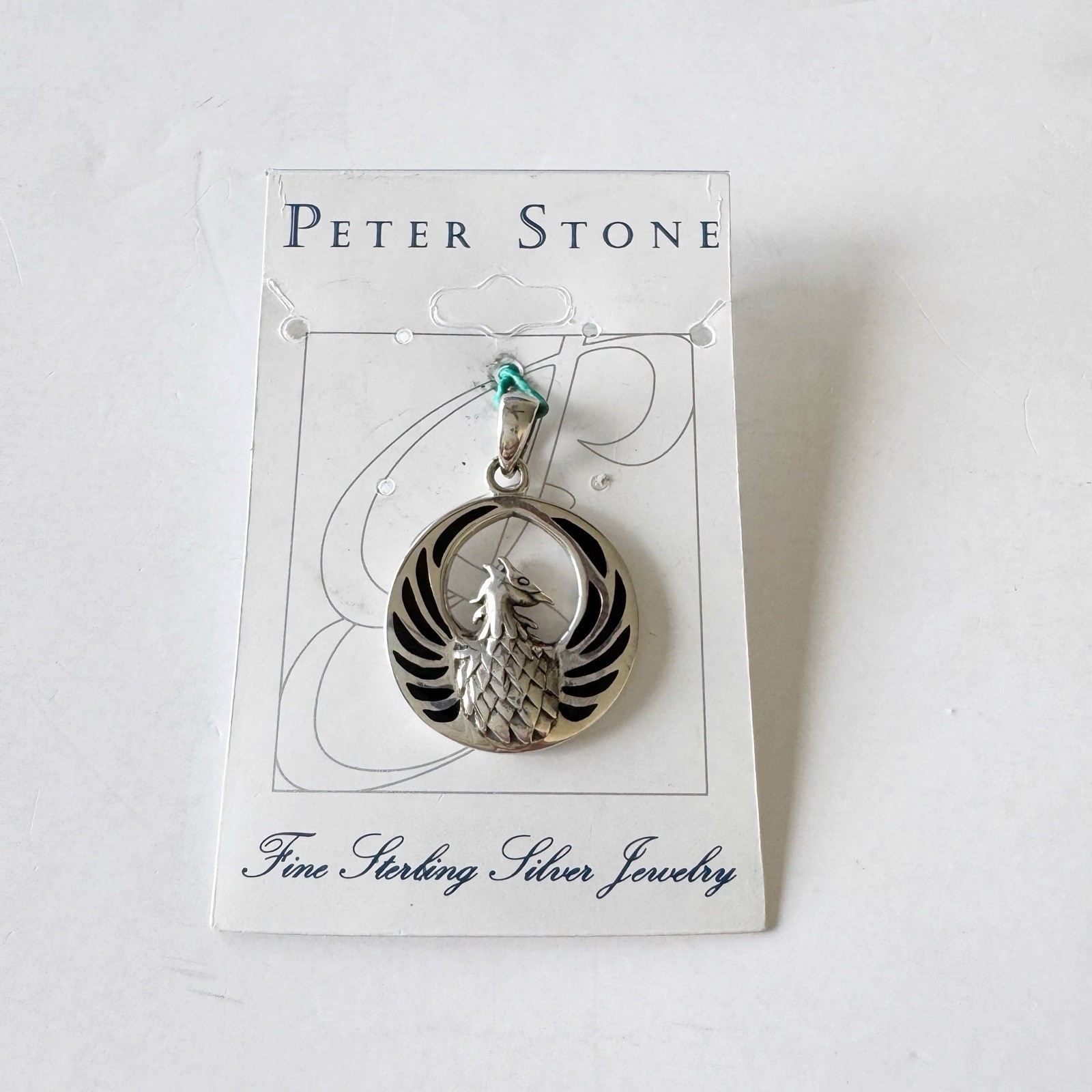 Peter Stone Malachite Inlay Phoenix Bird Charm Pendant Sterling Silver .925 New