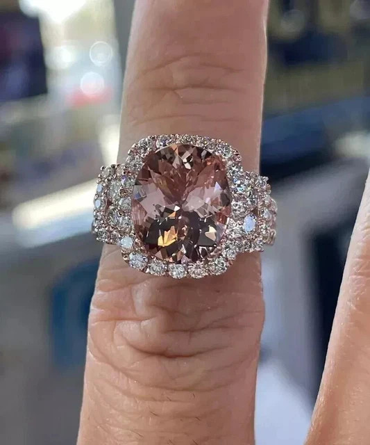2.50Ct Oval Cut Lab-Created Morganite Halo Engagement Ring 14K Rose Gold Plated