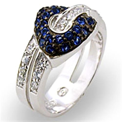 Women’s Heart Ring, Montana Spinel, Rhodium & Ruthenium Plated, Sterling Silver