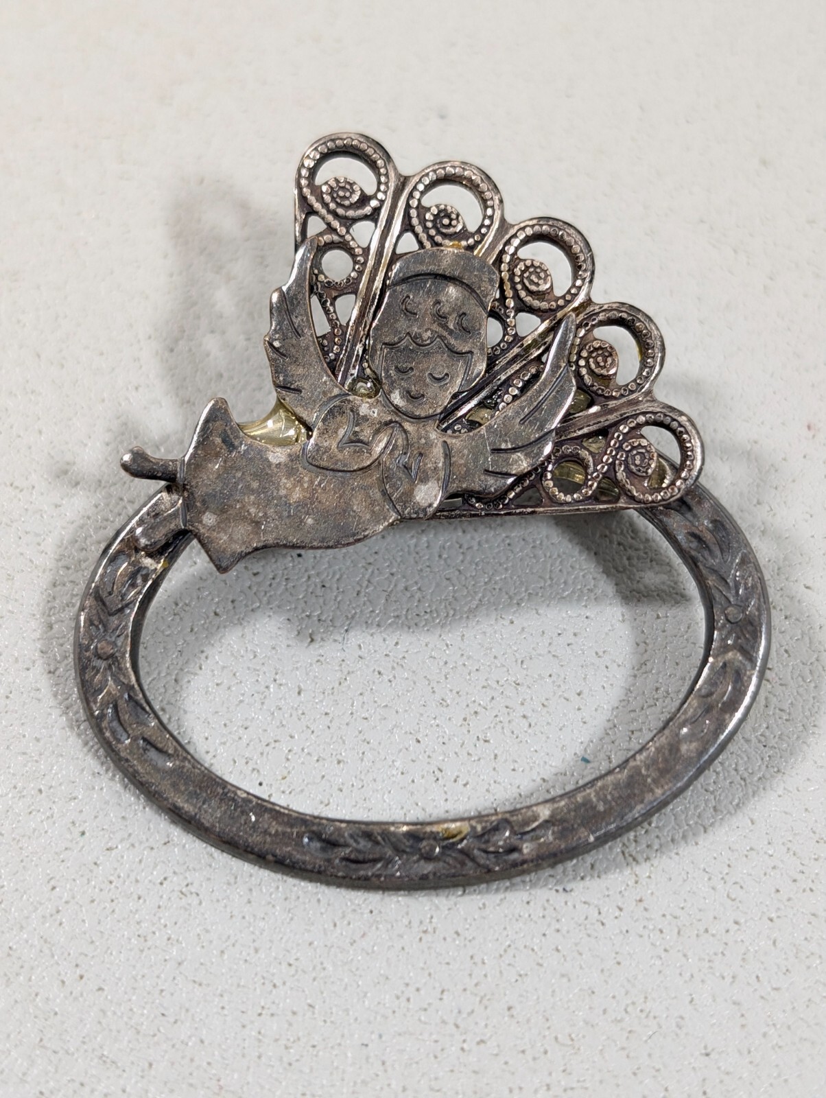 Kats Creations Silver Tone Angel Oval Brooch Pin