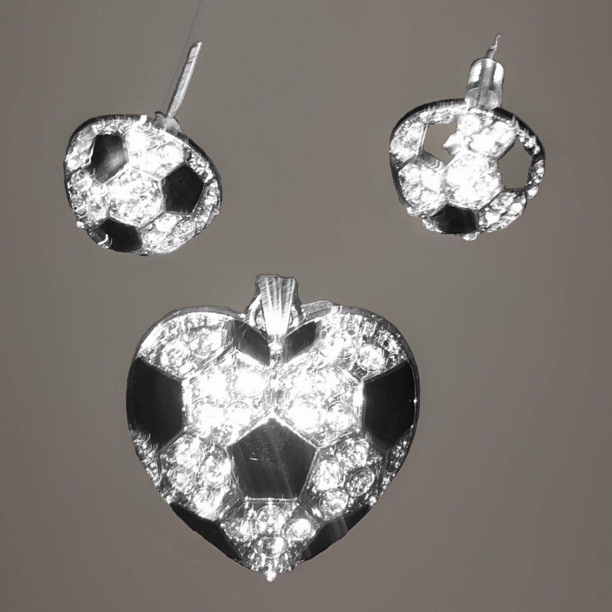 SPORTS Soccer or Football Jewelry Heart Pendant And Pierced Earrings