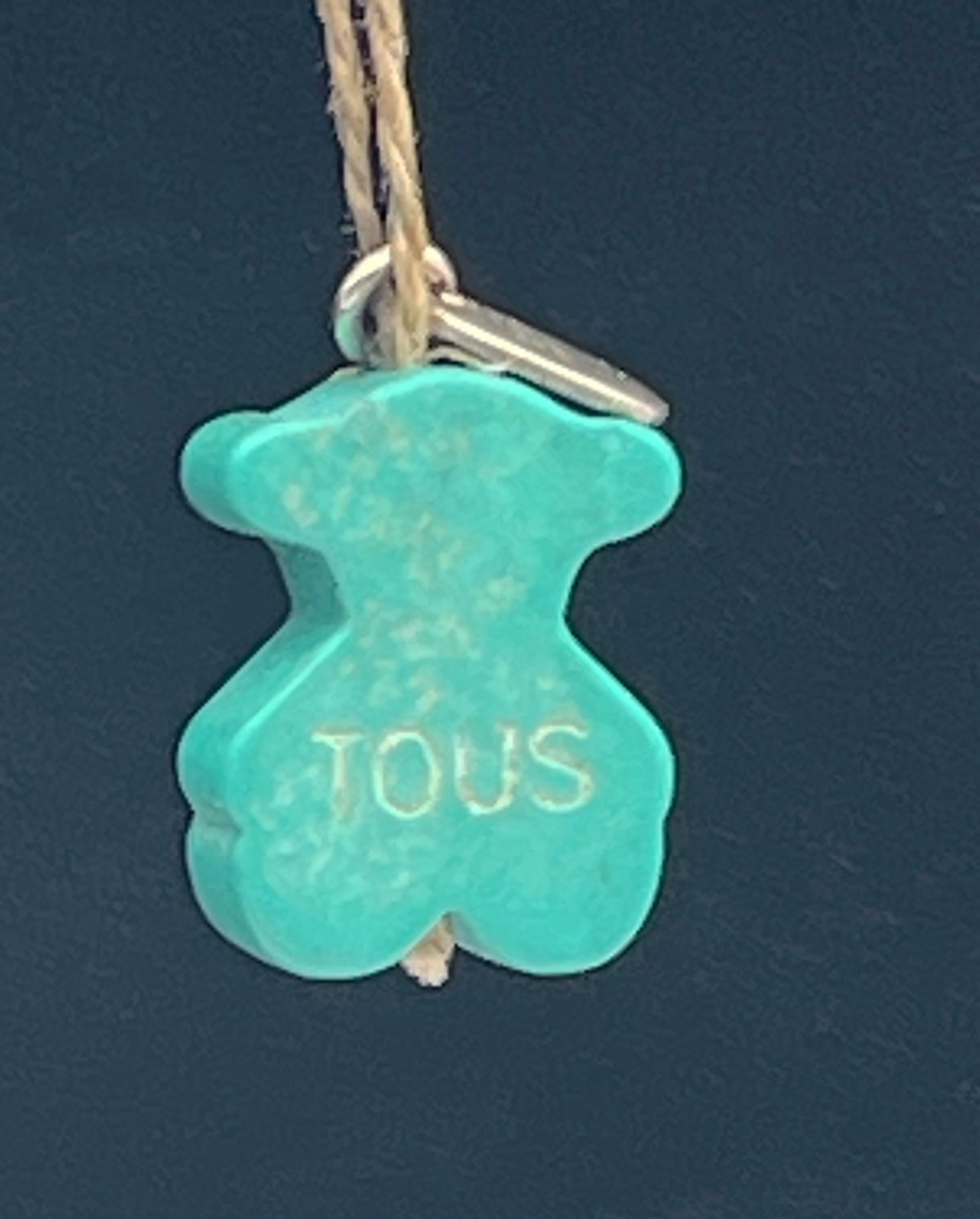 TOUS turquoise gemstone disk stretch bracelet with dangling turquoise charm bear