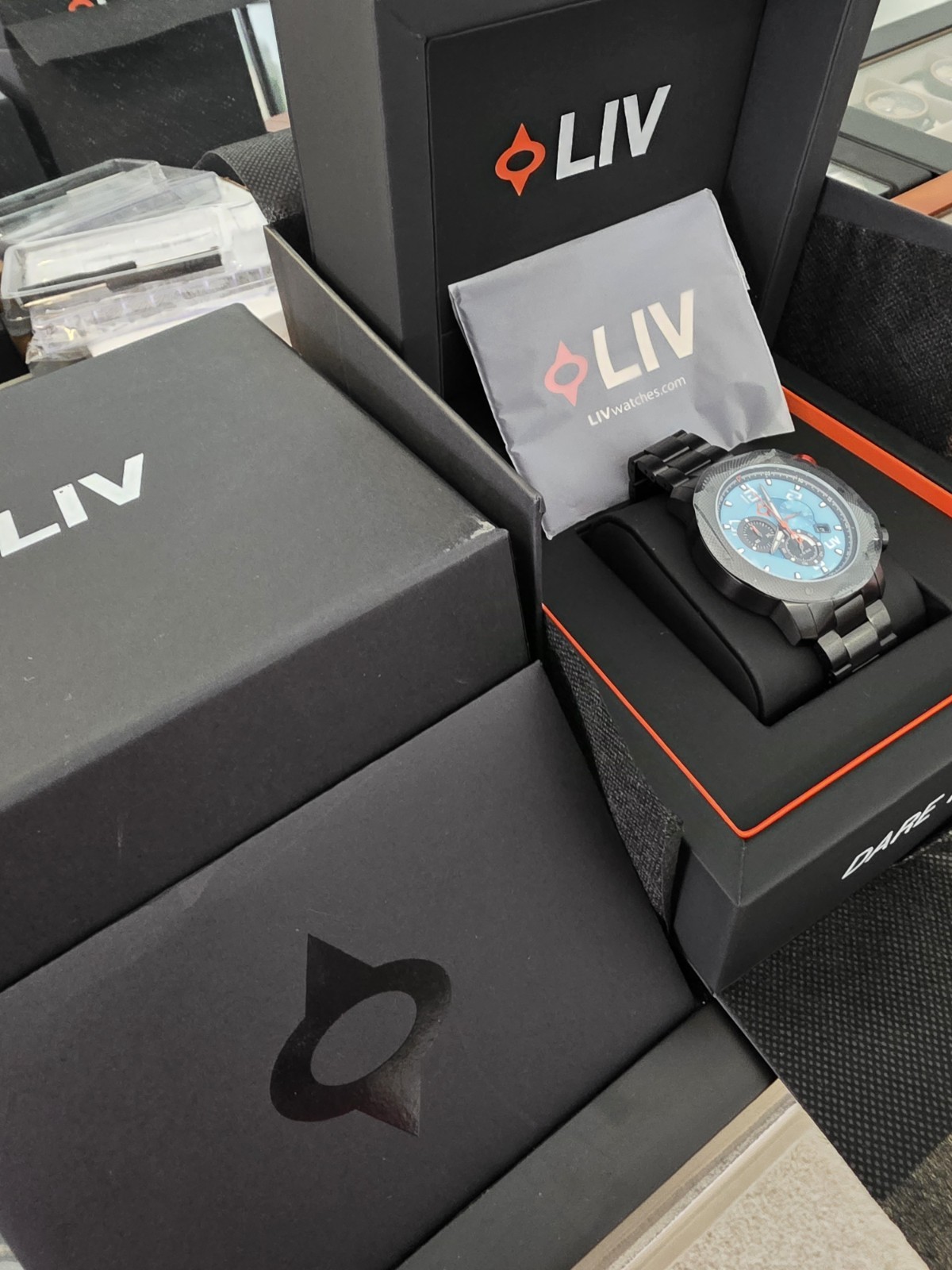 LIV GX1 Chronograph Blue Dial Men’s Watch Stainless Steel Black Bracelet Box