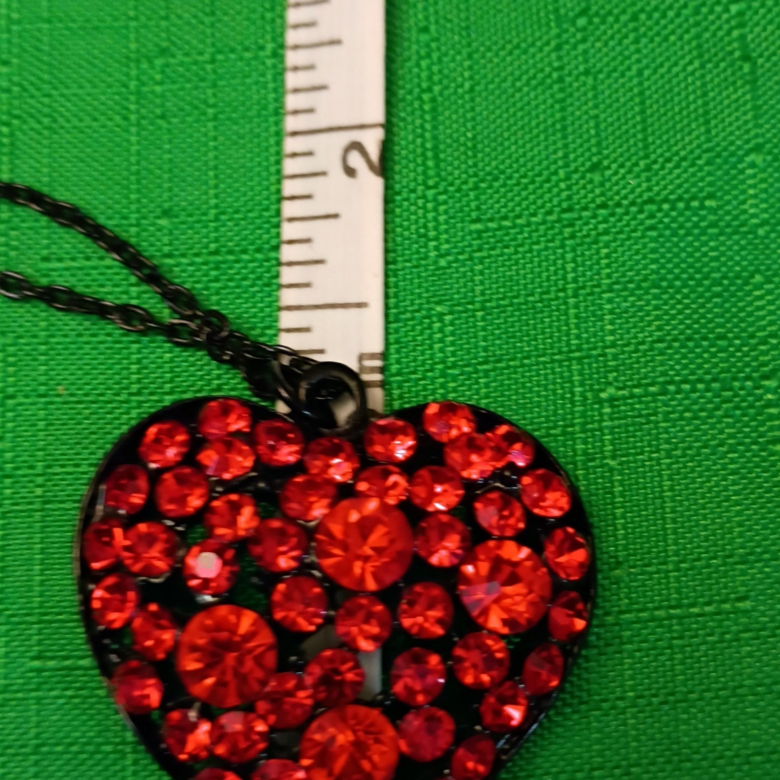Black Cable Chain Necklace Red Crystal Pavé Heart Charm Pendant 12-18″