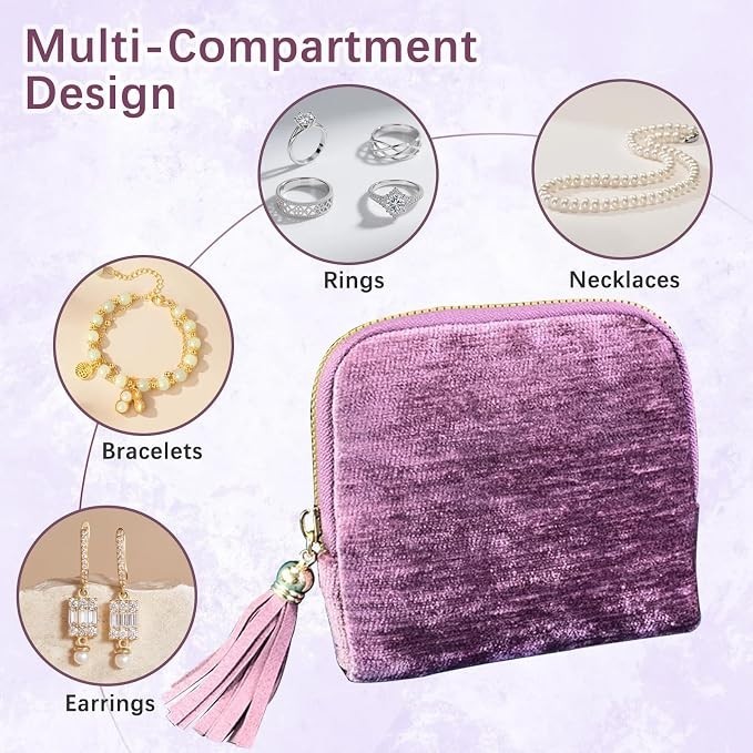 Travel Jewelry Cases 6-Layer Velvet Zipper Pouch Bag Jewelry Organizer Cases