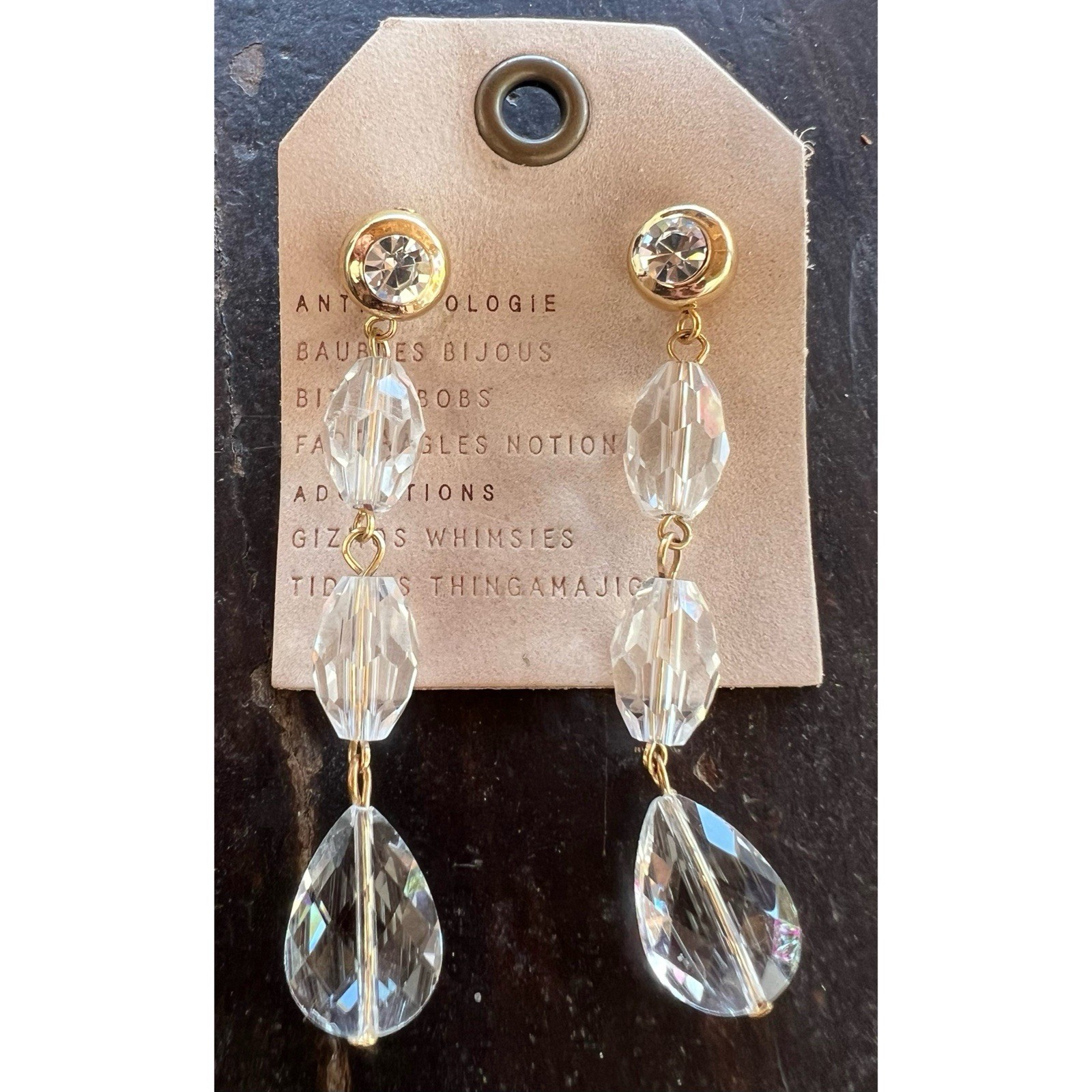Anthropologie Mult Crystal Drop Earrings Dangly