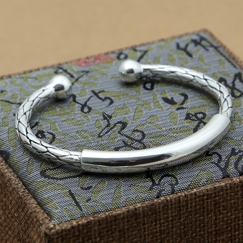 Pure S925 Sterling Silver Bracelet 7mm Long Tube Rope Bangle 34-35g ID:60mm