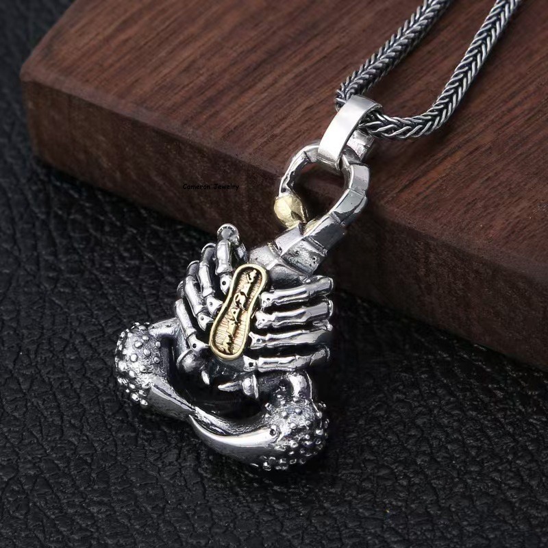 Pure S925 Sterling Silver Men Women Lucky Two-Tone Scorpion Pendant 29-30g