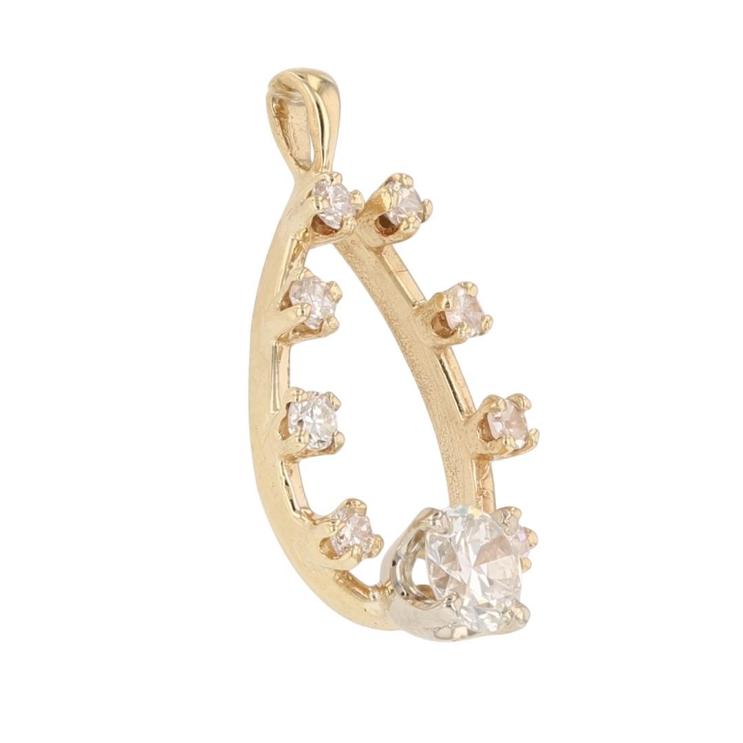 .54ctw Round Cut Diamond Open Teardrop Shaped Pendant No Chain 14k Yellow Gold