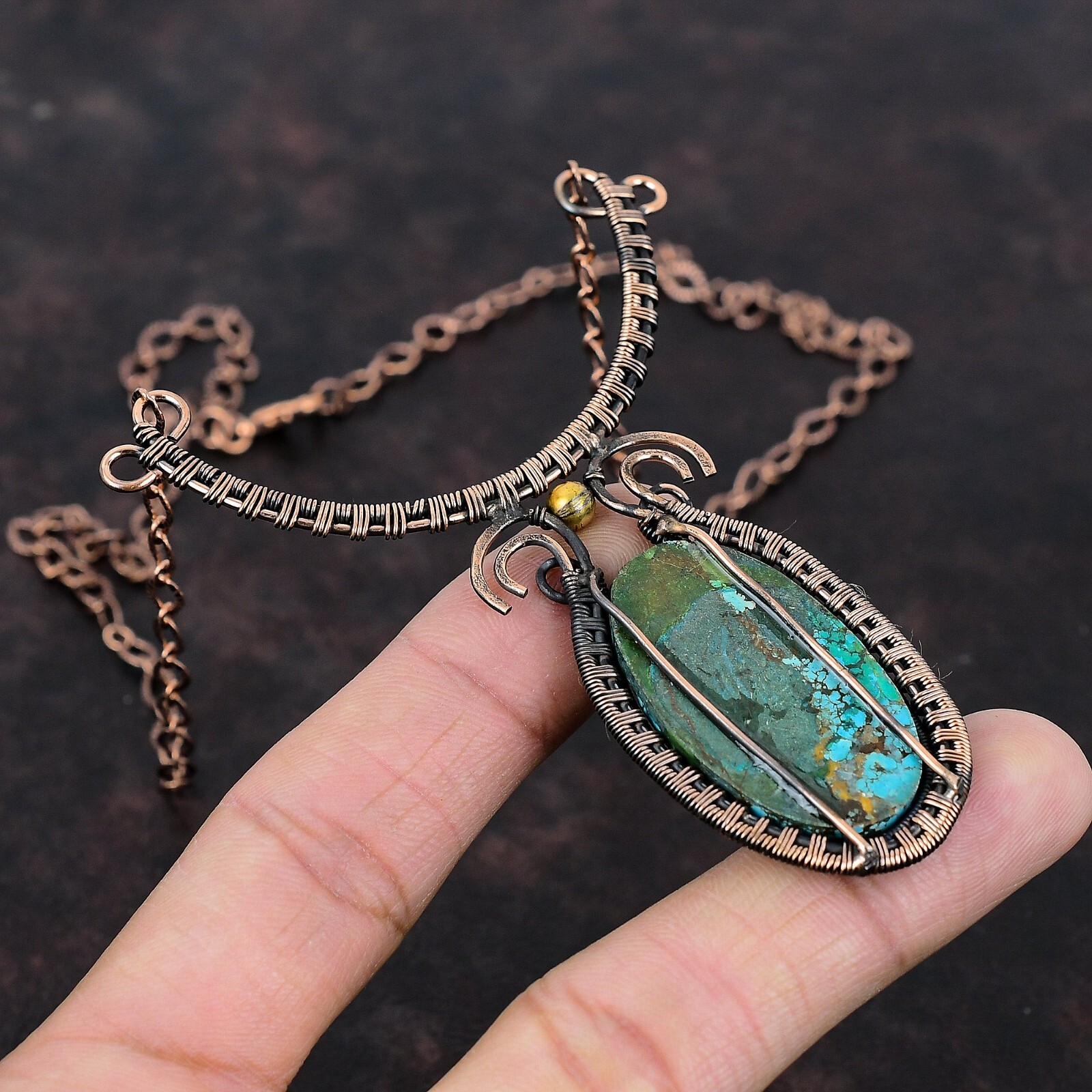 Women Day Sale Tibetan Turquoise Copper Wire Wrapped Necklace Adjustable 18.0″