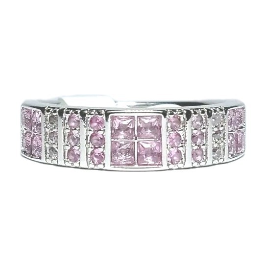 Women’s Ring Size 10 Bomb Party Rhodium Plated Lab-Created Pink Corundum